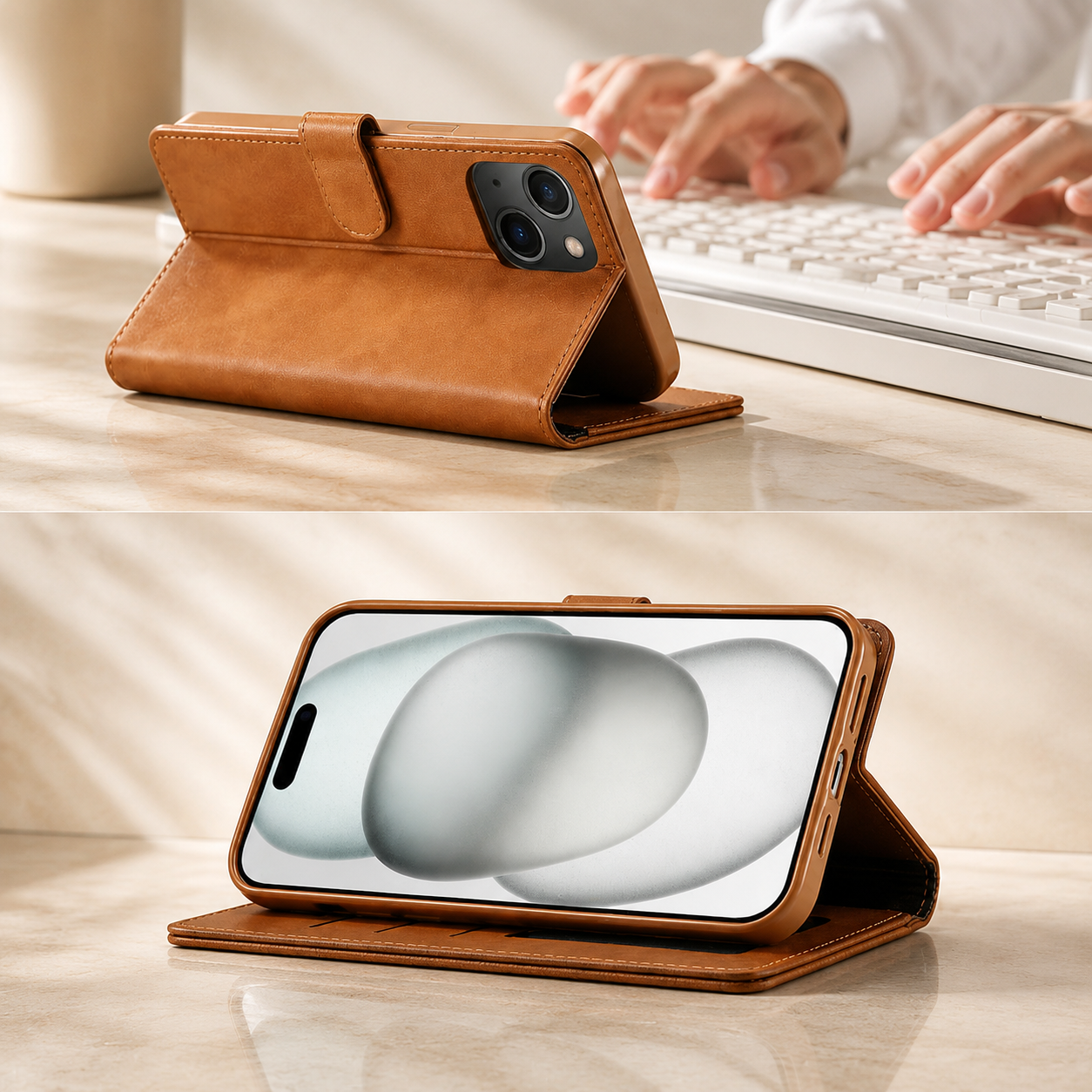 Premium iPhone Case Leather Wallet Cover Flip Card Holder Magnetic Closure Shockproof Protective Case Slim Full Coverage Screen Camera Protection Design