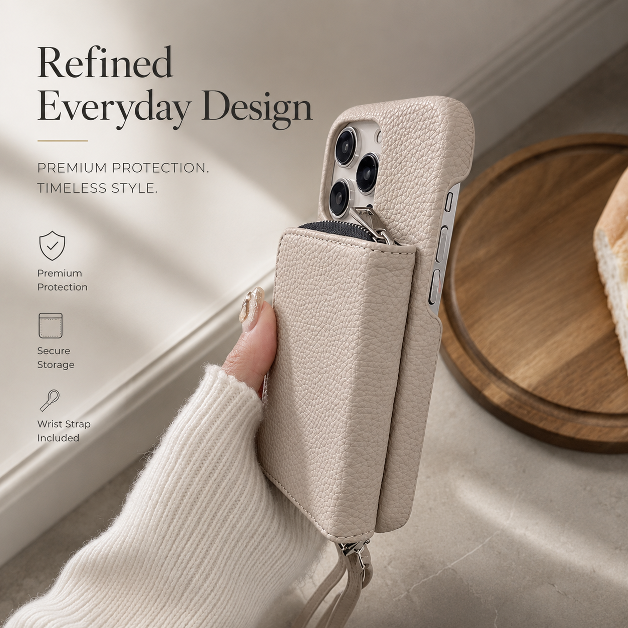 Premium iPhone Case Leather Zipper Wallet Crossbody Cover Card Holder Shoulder Strap Shockproof Protective Magnetic Closure Full Coverage Design