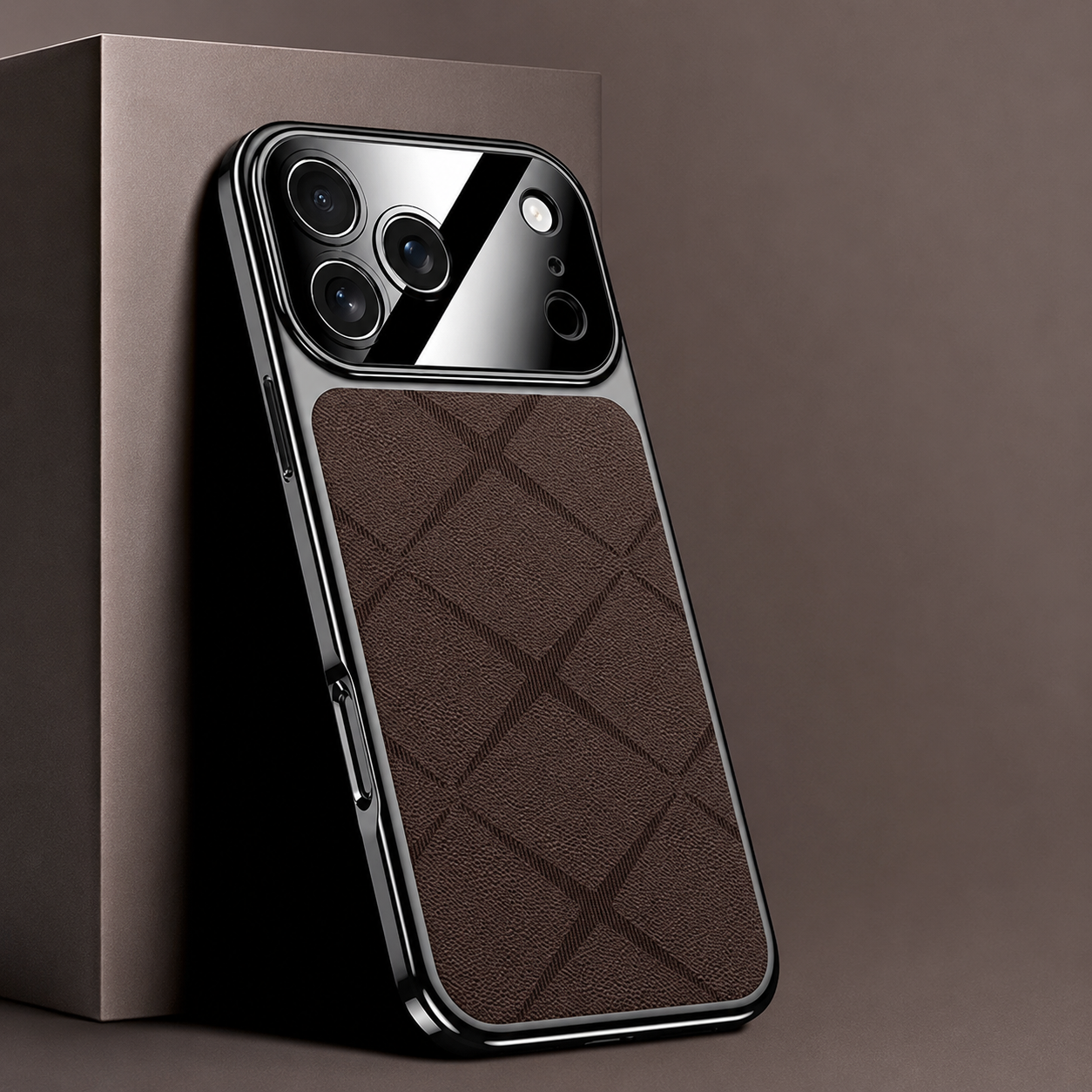 Premium iPhone Case Luxury Leather Frame Plating Protective Cover Shockproof Bumper Camera Lens Protection Anti Scratch Slim Full Coverage