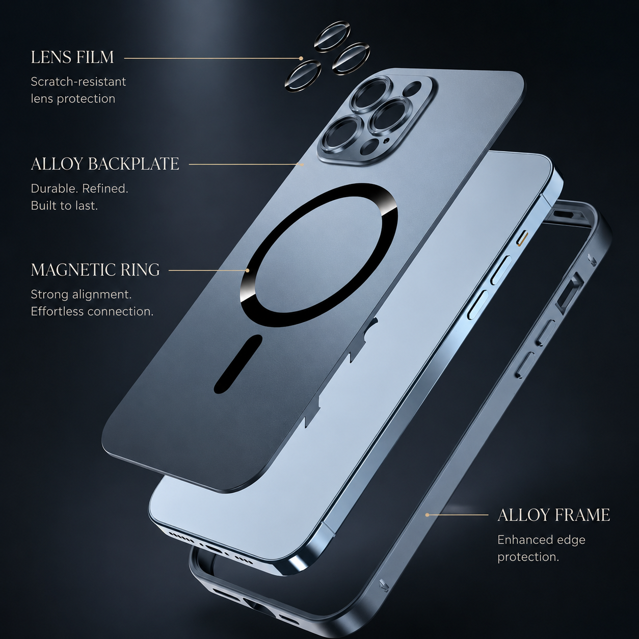 Premium iPhone Case MagSafe Compatible Aluminum Alloy Metal Frame Cover Shockproof Full Coverage Glass Lens Protection Matte Anti Glare Slim Design