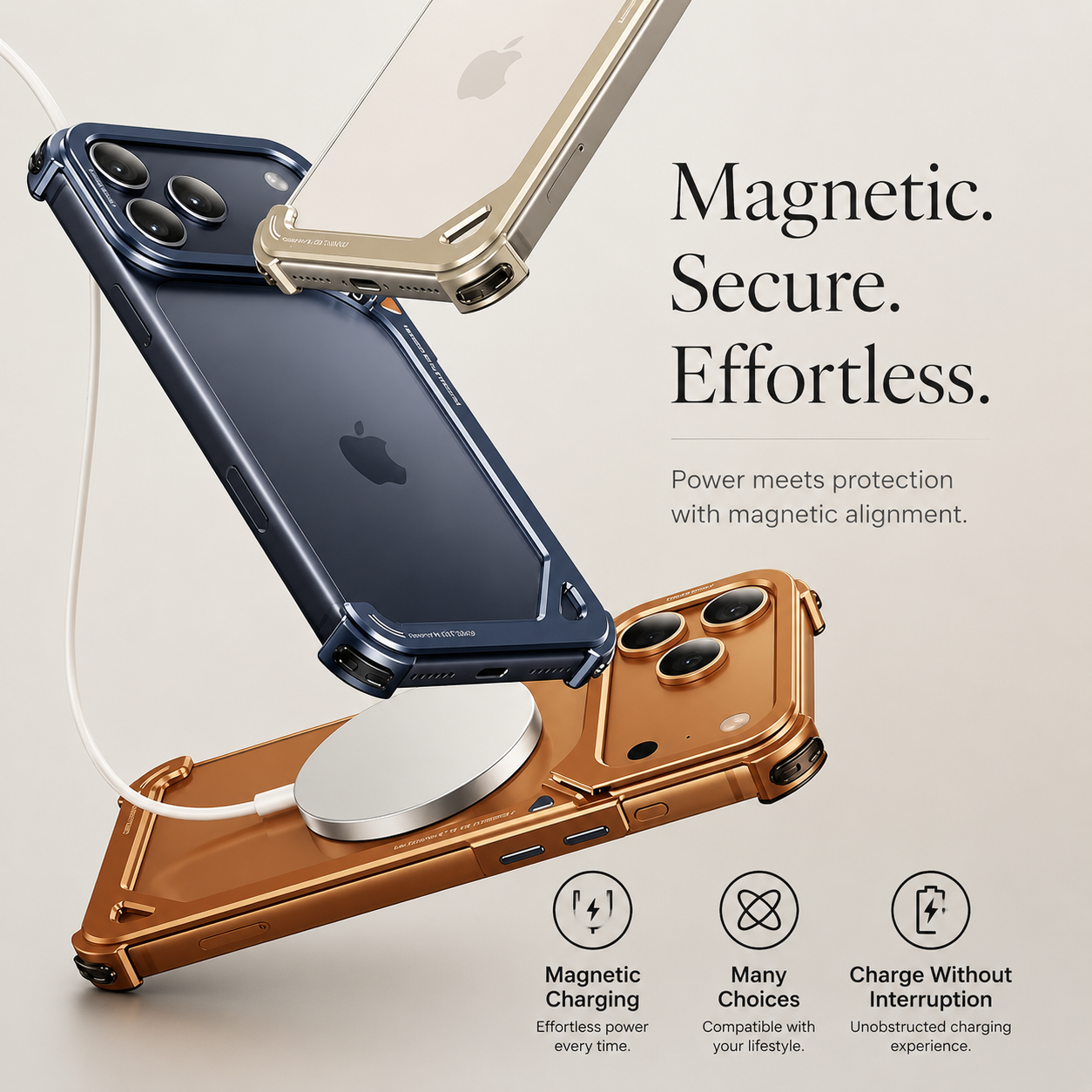 Premium iPhone Case MagSafe Compatible Aluminum Frame Protective Cover Camera Lens Protection Slim Metal Shockproof Anti Scratch Lightweight Design