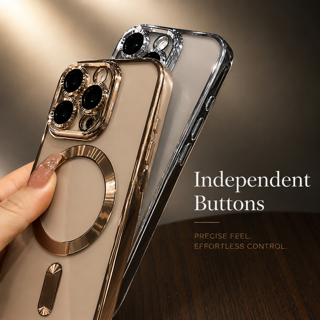 Premium iPhone Case MagSafe Compatible Clear Back Cover Desert Gold Frame Magnetic Lens Protection Shockproof Soft TPU Anti Scratch Slim Design