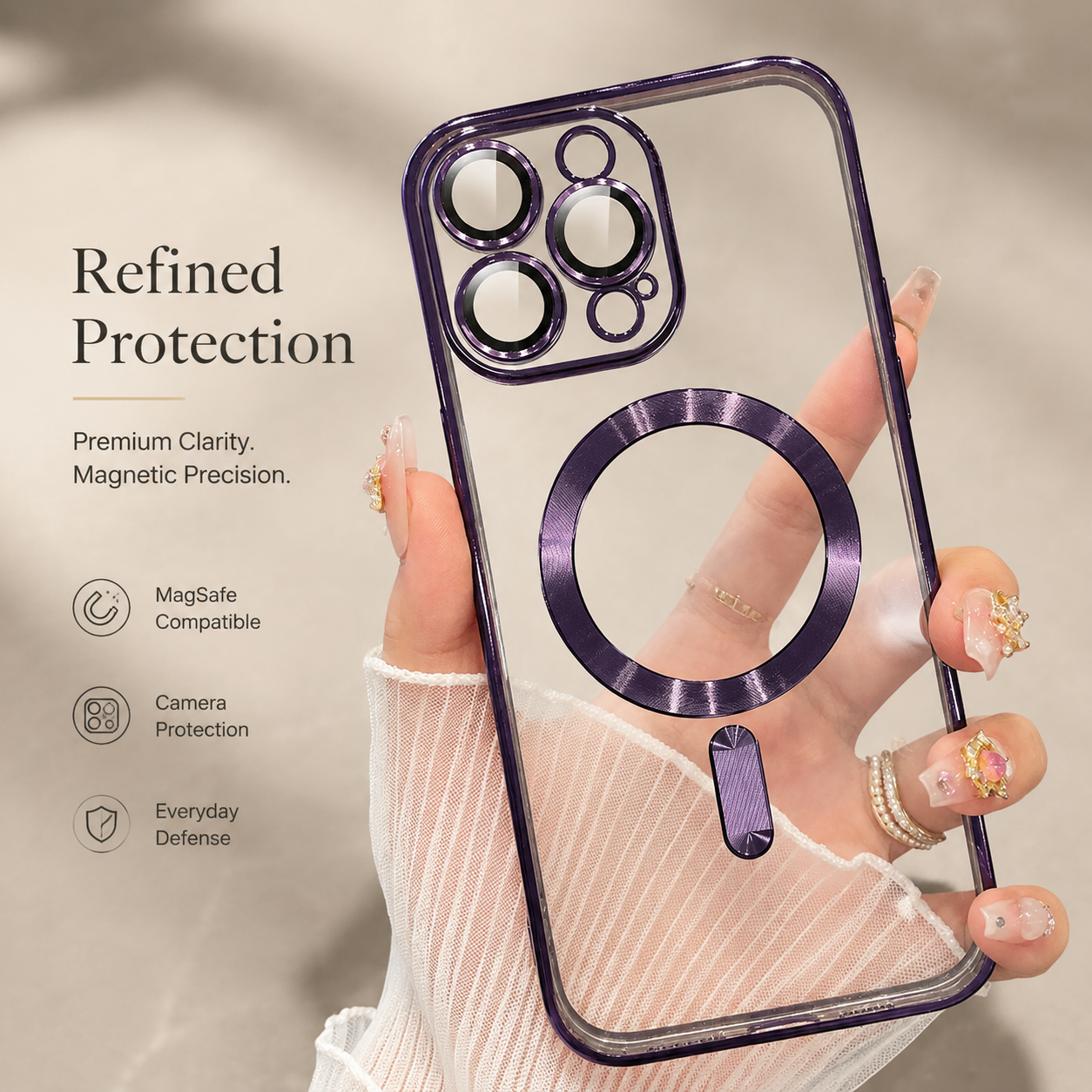 Premium iPhone Case MagSafe Compatible Clear Protective Cover Magnetic Wireless Charging Camera Lens Protection Anti Fingerprint Scratch Resistant Full Coverage