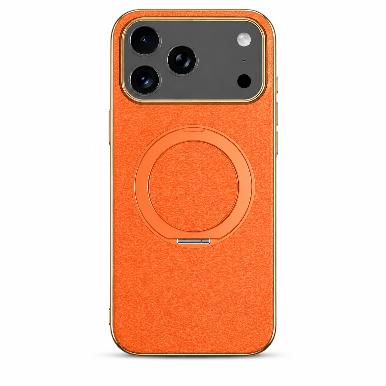 Premium iPhone Case MagSafe Compatible Cowhide Leather Cover with 360° Rotating Ring Holder Camera Lens Protection Shockproof PC TPU Slim Design Style