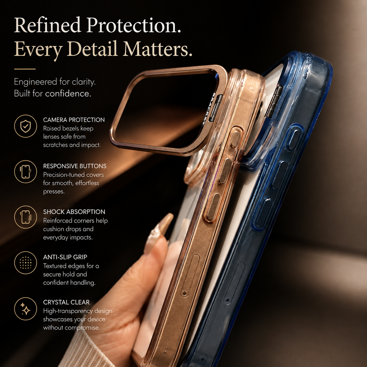 Premium iPhone Case MagSafe Compatible Crystal Clear PC Bumper with Camera Lens Stand Shockproof TPU Protective Cover Anti Scratch Slim Design