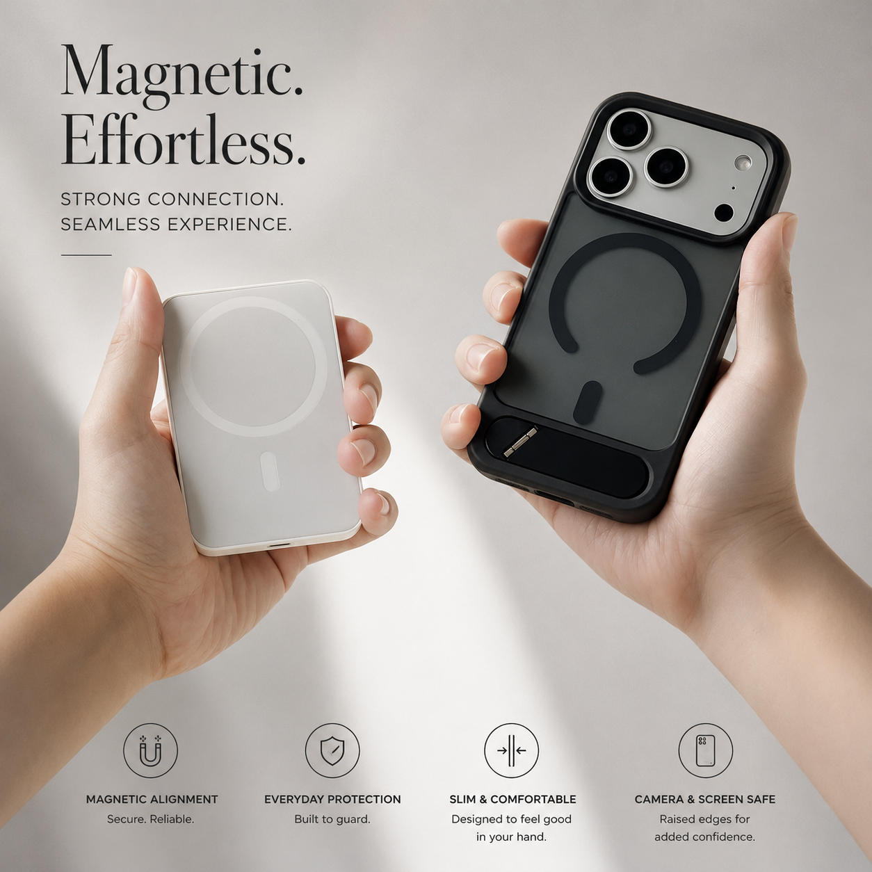Premium iPhone Case MagSafe Compatible Foldable Stand Holder Matte PC Cover Shockproof Anti Fingerprint Magnetic Ring Non Slip Slim Protective Design