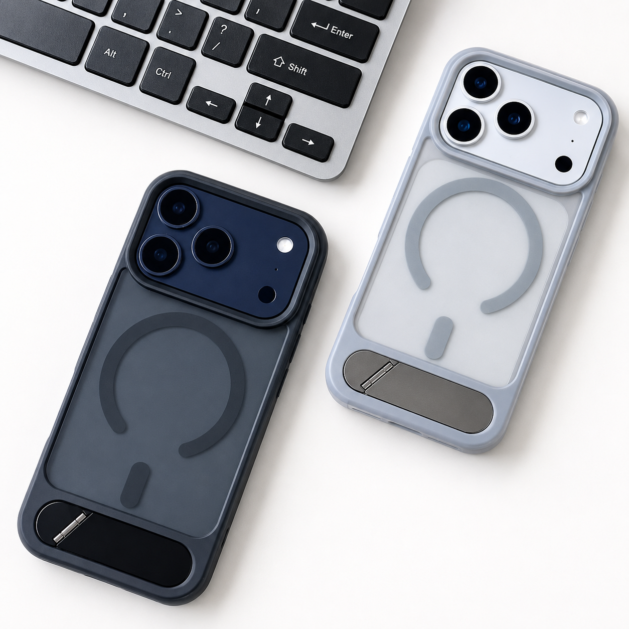 Premium iPhone Case MagSafe Compatible Foldable Stand Holder Matte PC Cover Shockproof Anti Fingerprint Magnetic Ring Non Slip Slim Protective Design