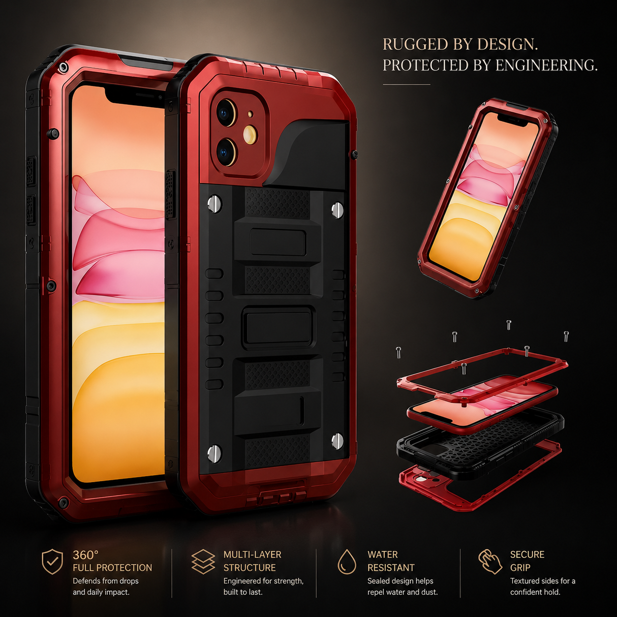 Premium iPhone Case MagSafe Compatible IP68 Waterproof Metal Armor Cover Shockproof Heavy Duty Protective Frame Camera Lens Screen Protection Full Coverage Design