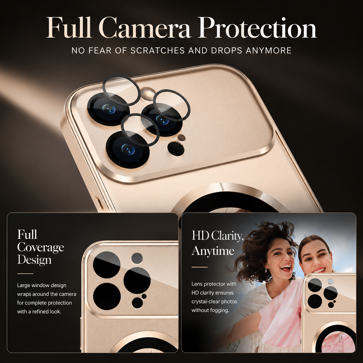 Premium iPhone Case MagSafe Compatible Large Window PC TPU Cover Lens Protection Shockproof Anti Fingerprint Non Slip Half Wrapped Slim Design