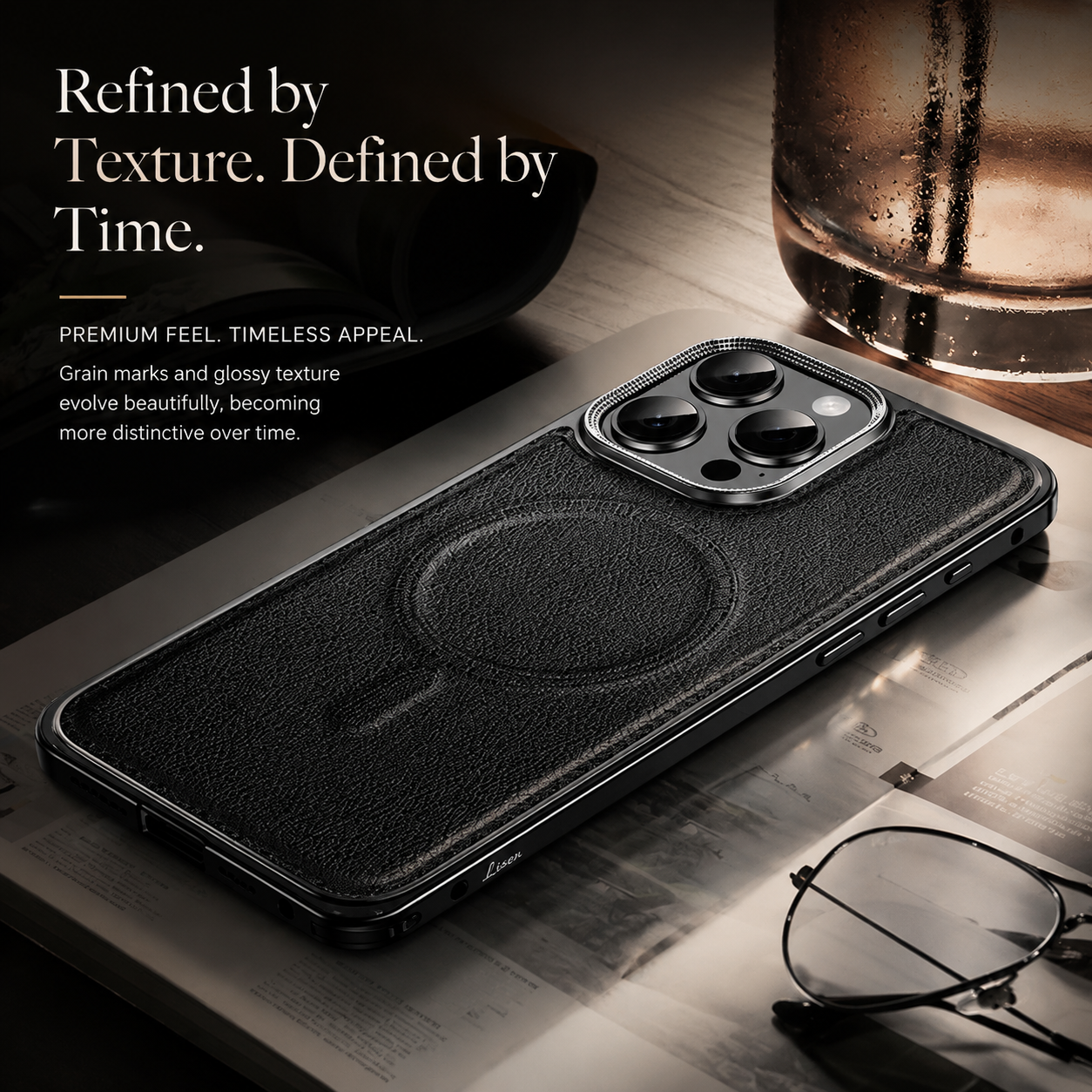 Premium iPhone Case MagSafe Compatible Leather Backplate Aluminum Alloy Frame Shockproof Protective Cover Wireless Charging Slim Luxury Design