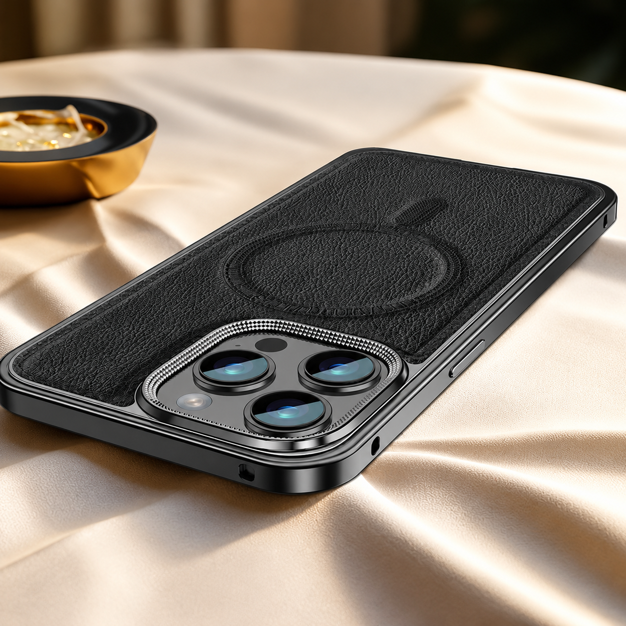 Premium iPhone Case MagSafe Compatible Leather Backplate Aluminum Alloy Frame Shockproof Protective Cover Wireless Charging Slim Luxury Design