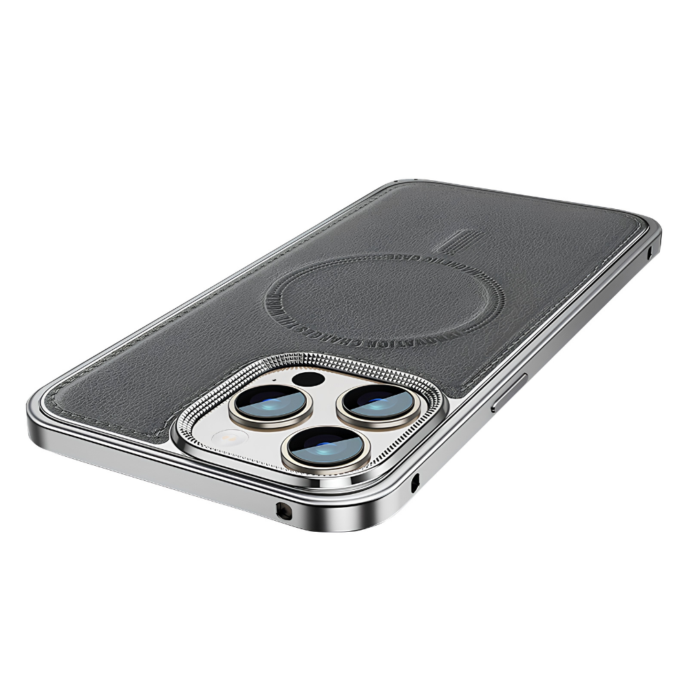 Premium iPhone Case MagSafe Compatible Leather Backplate Aluminum Alloy Frame Shockproof Protective Cover Wireless Charging Slim Luxury Design