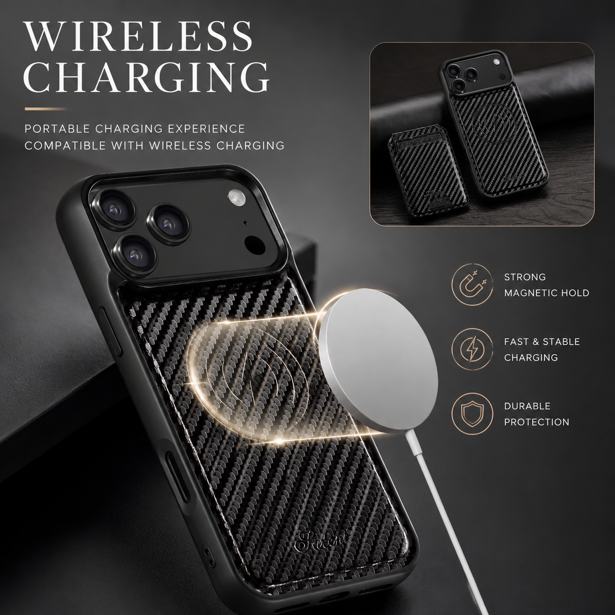 Premium iPhone Case MagSafe Compatible Leather Wallet Cover Card Holder Stand Shockproof Protective Design Magnetic Wireless Charging Slim Durable