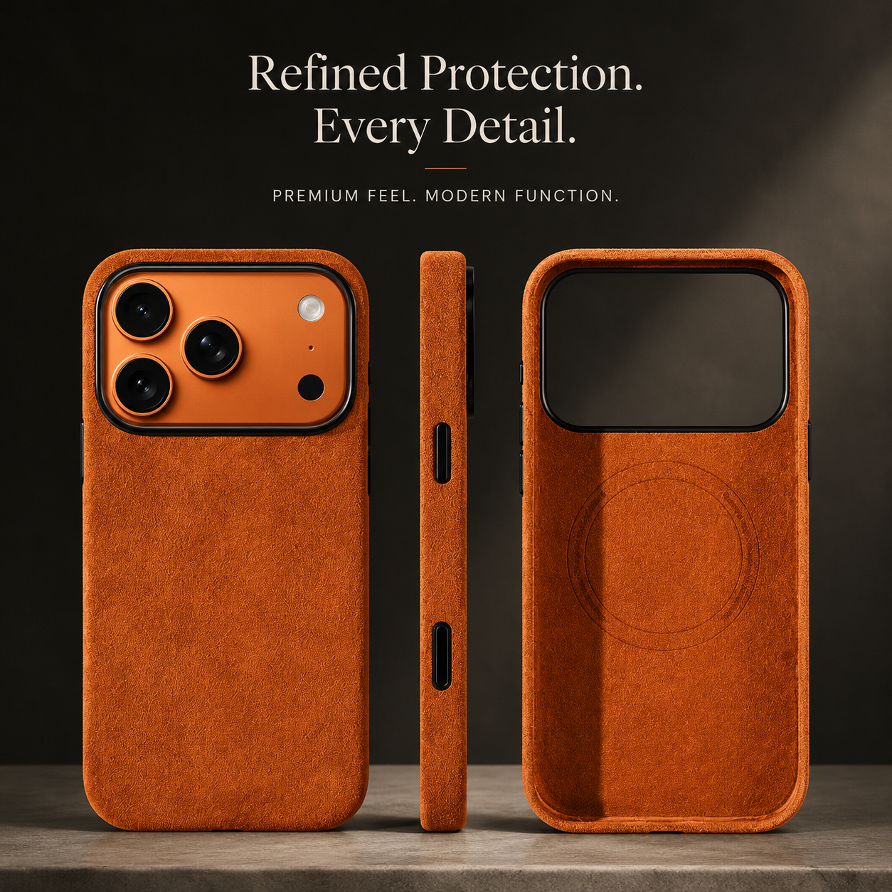 Premium iPhone Case MagSafe Compatible Magnetic Leather Protective Cover Camera Lens Protection Anti Fingerprint Washable Full Coverage Slim Design