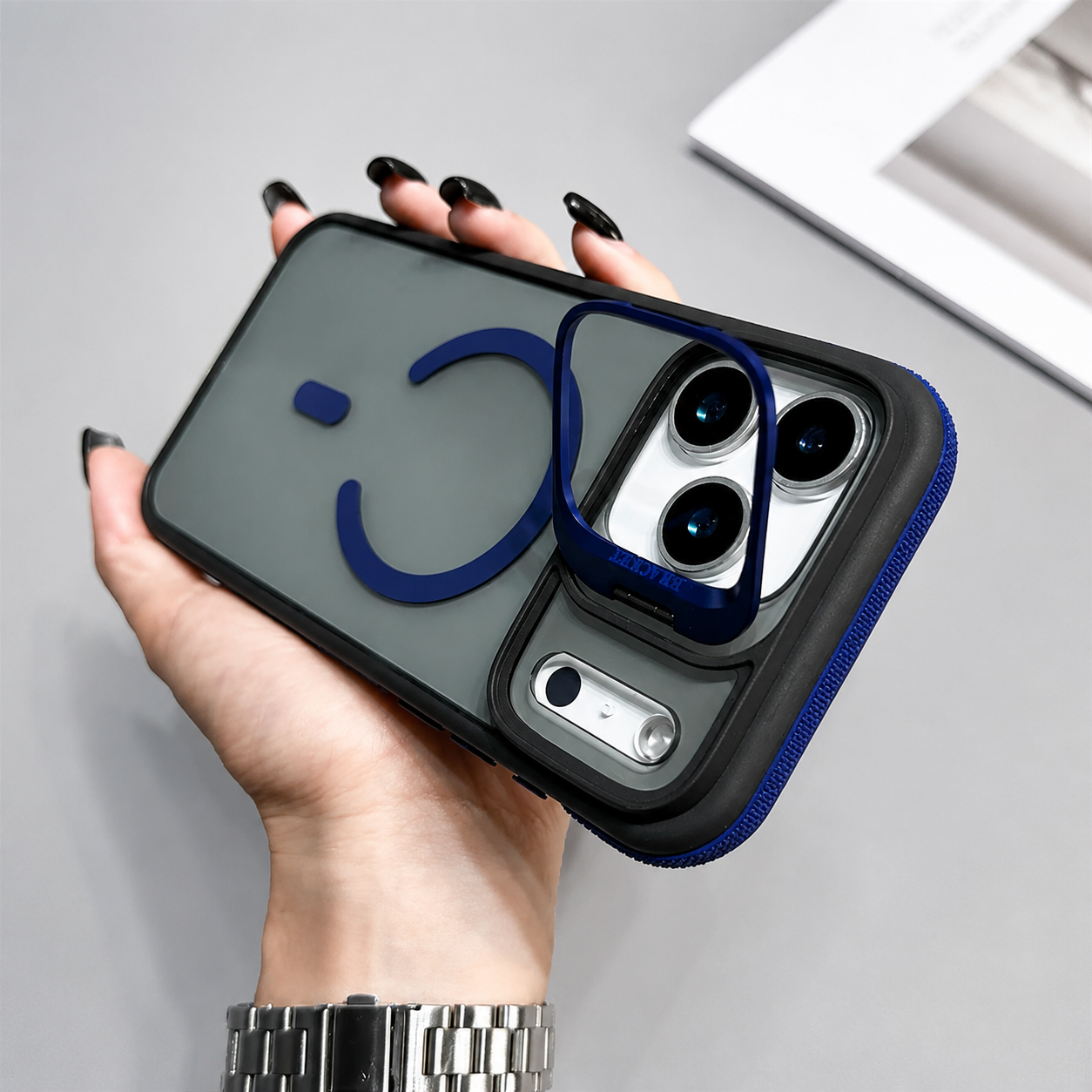 Premium iPhone Case MagSafe Compatible Matte Transparent Cover Metal Kickstand Shockproof Armor Protection Wireless Charging Anti Fingerprint Slim Design