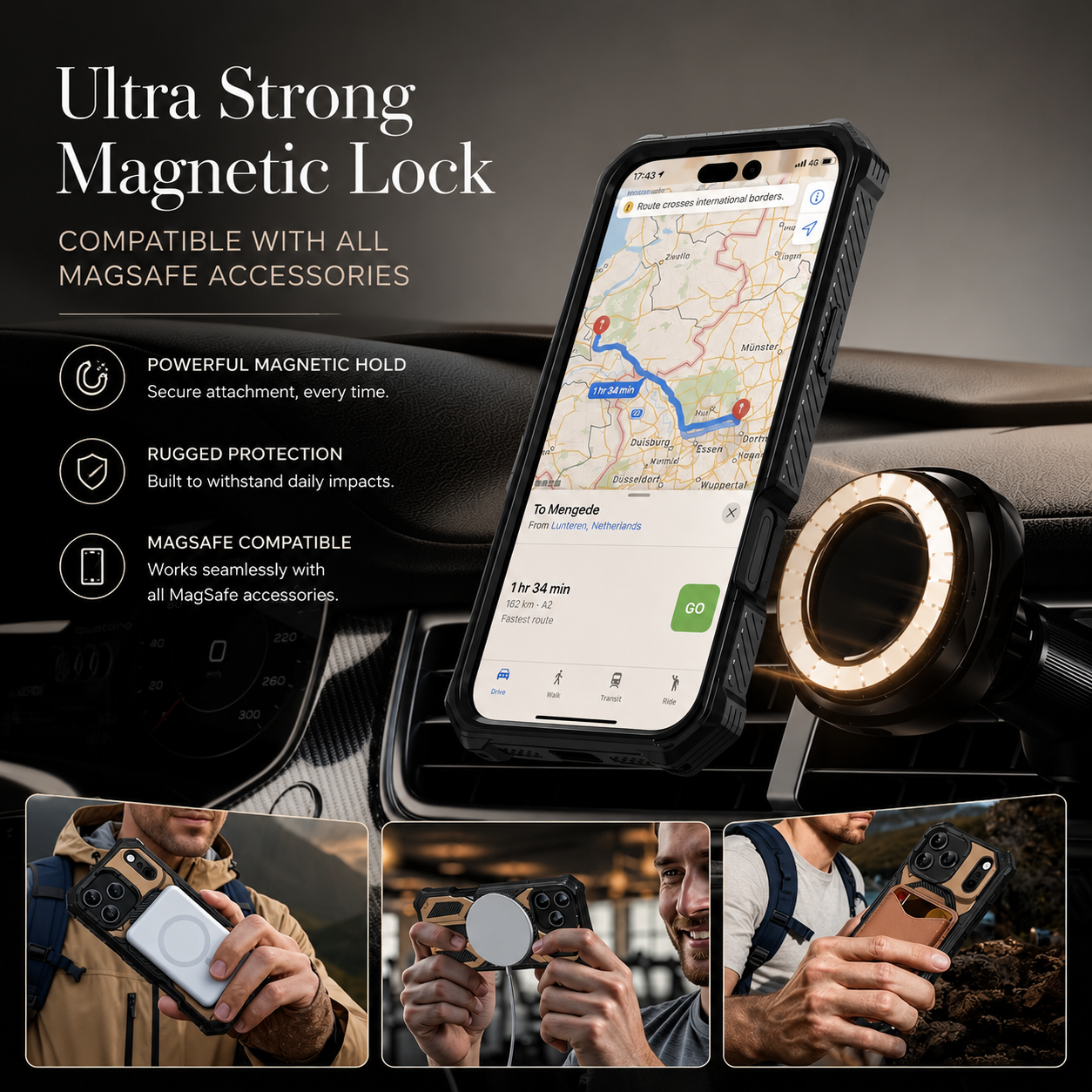 Premium iPhone Case MagSafe Compatible Military Grade Shockproof Protective Cover Magnetic Ring Holder Heavy Duty Dual Layer Full Coverage Anti Scratch