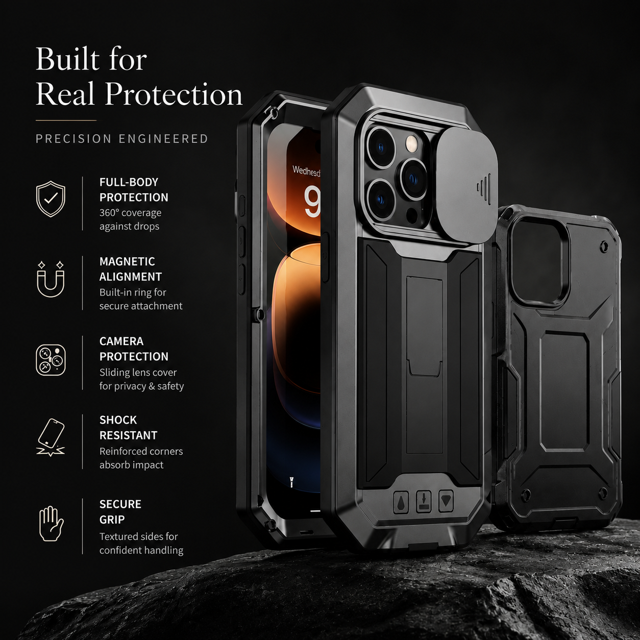 Premium iPhone Case MagSafe Compatible Military Heavy Duty Metal Armor Protective Cover Full Body Shockproof Aluminum Frame Camera Cover Design