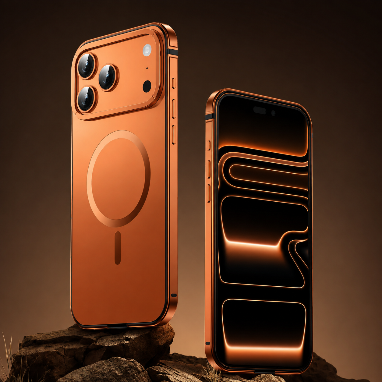 Premium iPhone Case MagSafe Compatible Orange Aluminum Alloy Cover Magnetic Glass Camera Protection Shockproof Matte Anti Scratch Lightweight Design