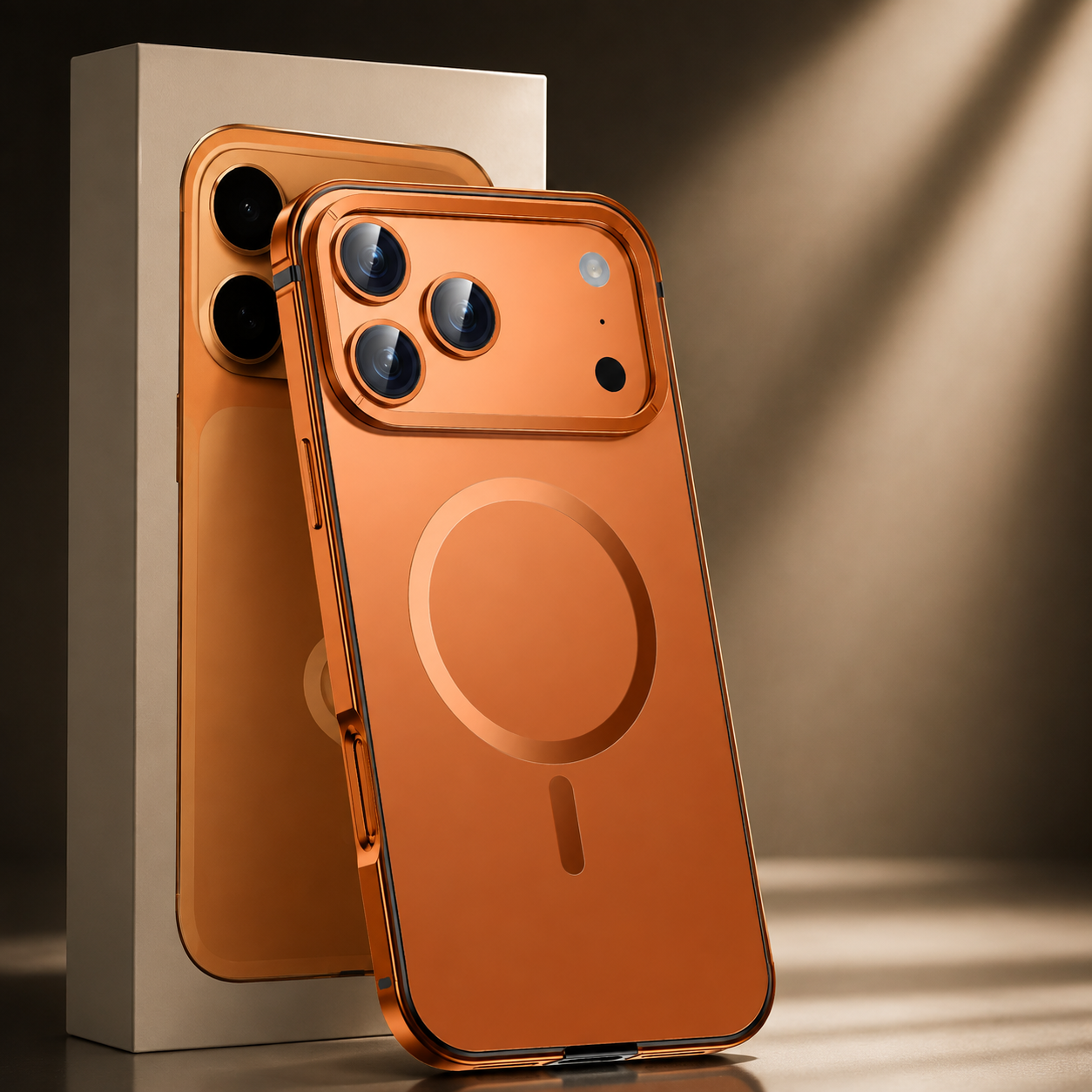 Premium iPhone Case MagSafe Compatible Orange Aluminum Alloy Cover Magnetic Glass Camera Protection Shockproof Matte Anti Scratch Lightweight Design