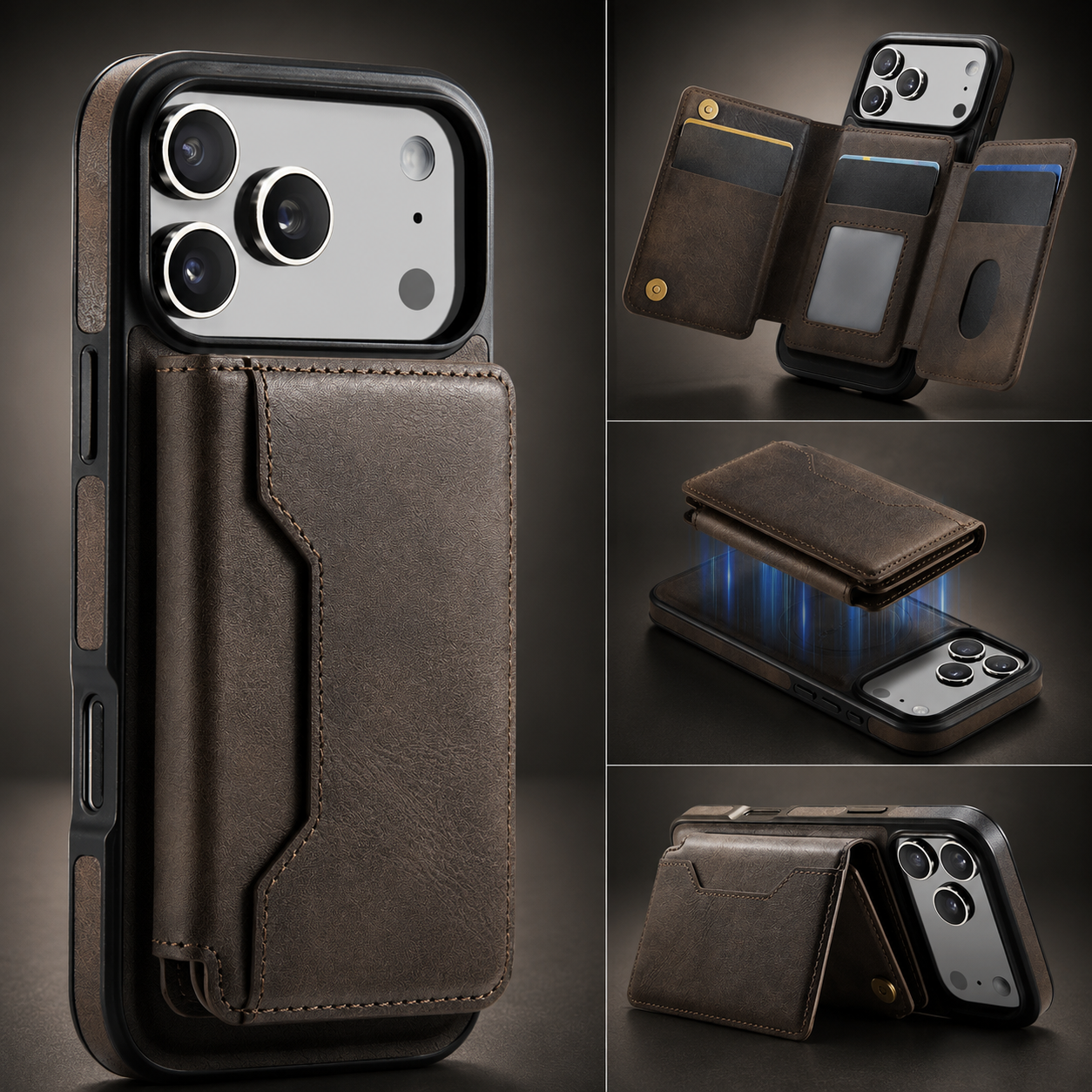 Premium iPhone Case MagSafe Compatible Protective Cover Camera Lens Protection Shockproof Detachable Magnetic PU Leather Wallet Card Holder Anti Scratch Full Coverage