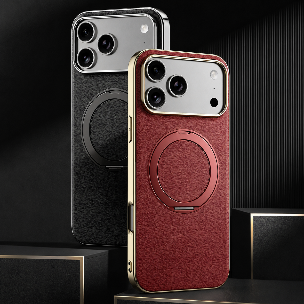 Premium iPhone Case MagSafe Compatible Protective Cover Camera Lens Protection Shockproof Genuine Cowhide Leather Magnetic Ring Holder Anti Scratch Full Coverage