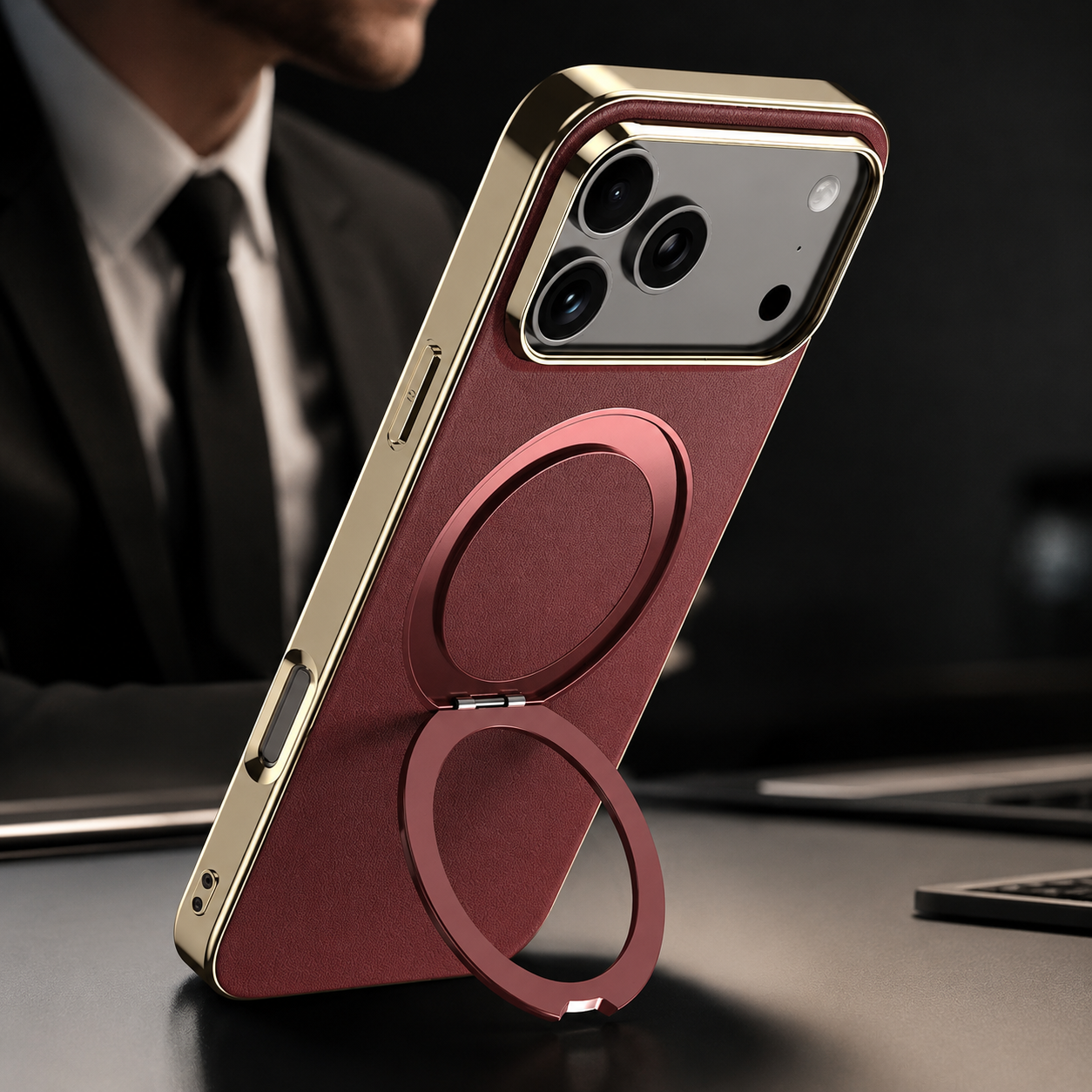 Premium iPhone Case MagSafe Compatible Protective Cover Camera Lens Protection Shockproof Genuine Cowhide Leather Magnetic Ring Holder Anti Scratch Full Coverage