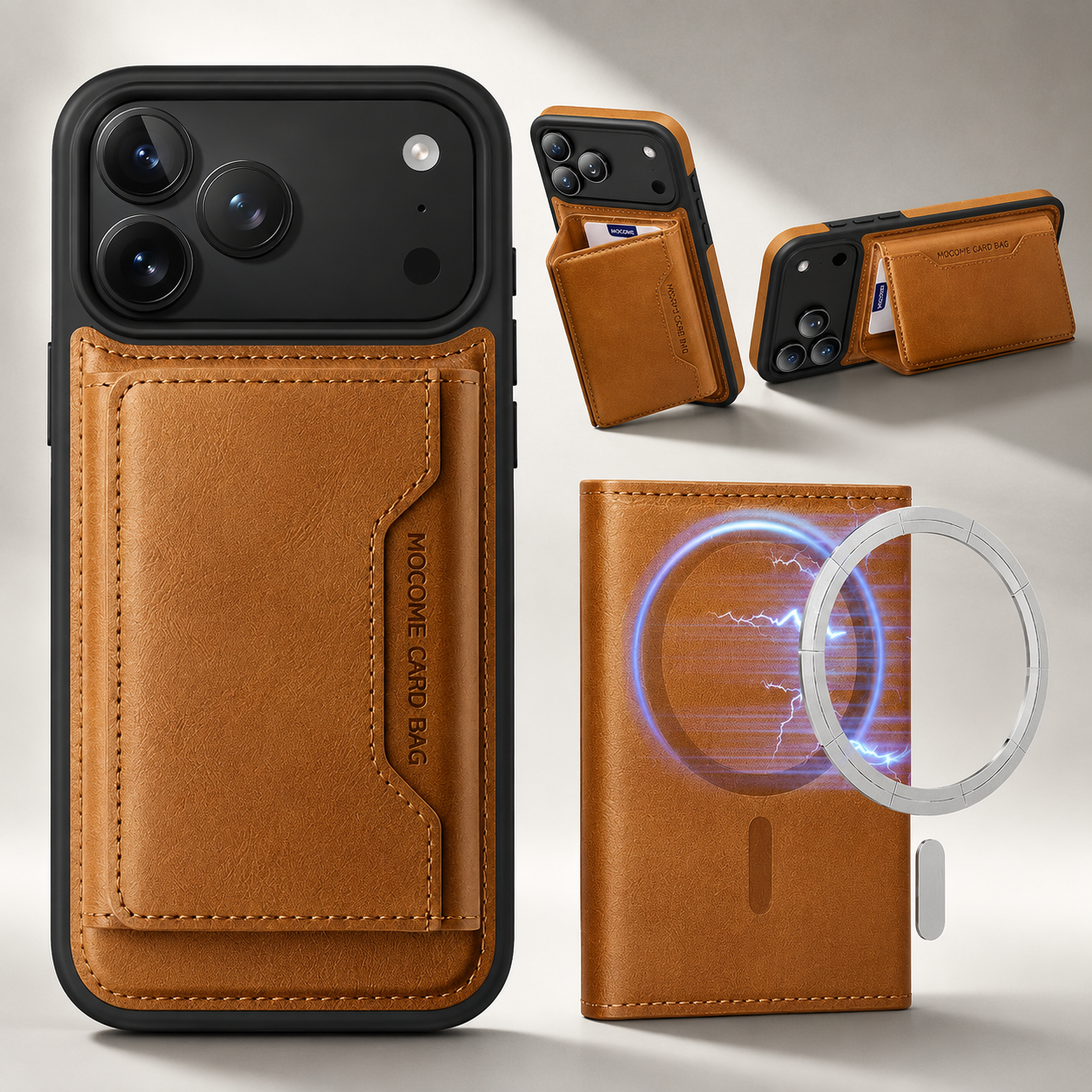 Premium iPhone Case MagSafe Compatible Protective Cover Camera Lens Protection Shockproof PU Leather Wallet Card Holder Magnetic Anti Scratch Full Coverage