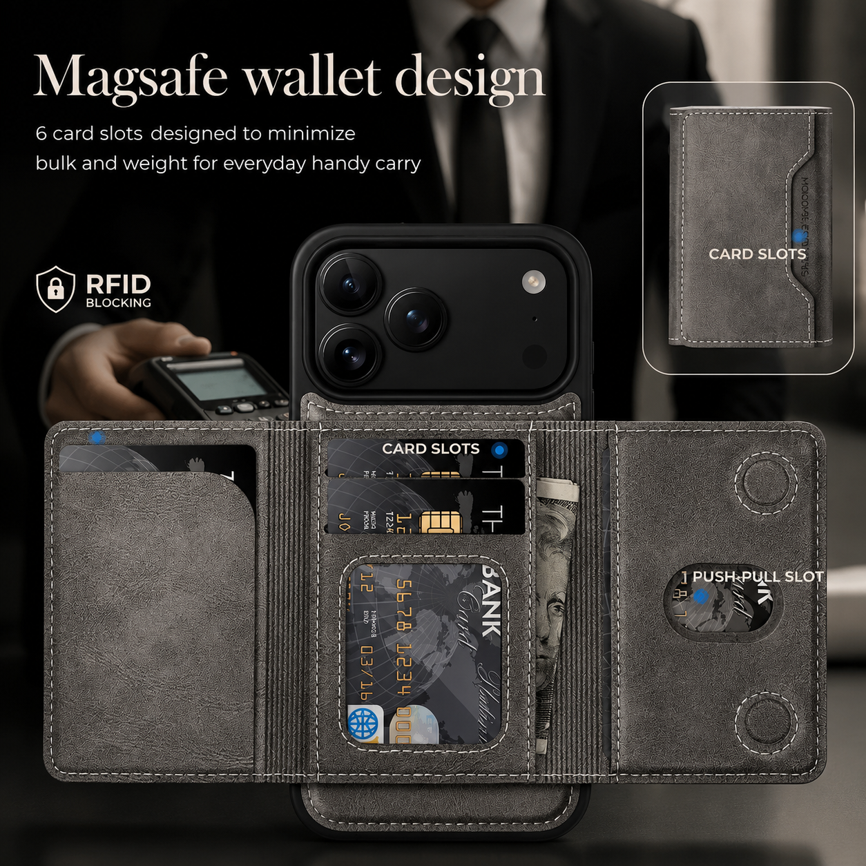 Premium iPhone Case MagSafe Compatible Protective Cover Camera Lens Protection Shockproof PU Leather Wallet Card Holder Magnetic Anti Scratch Full Coverage