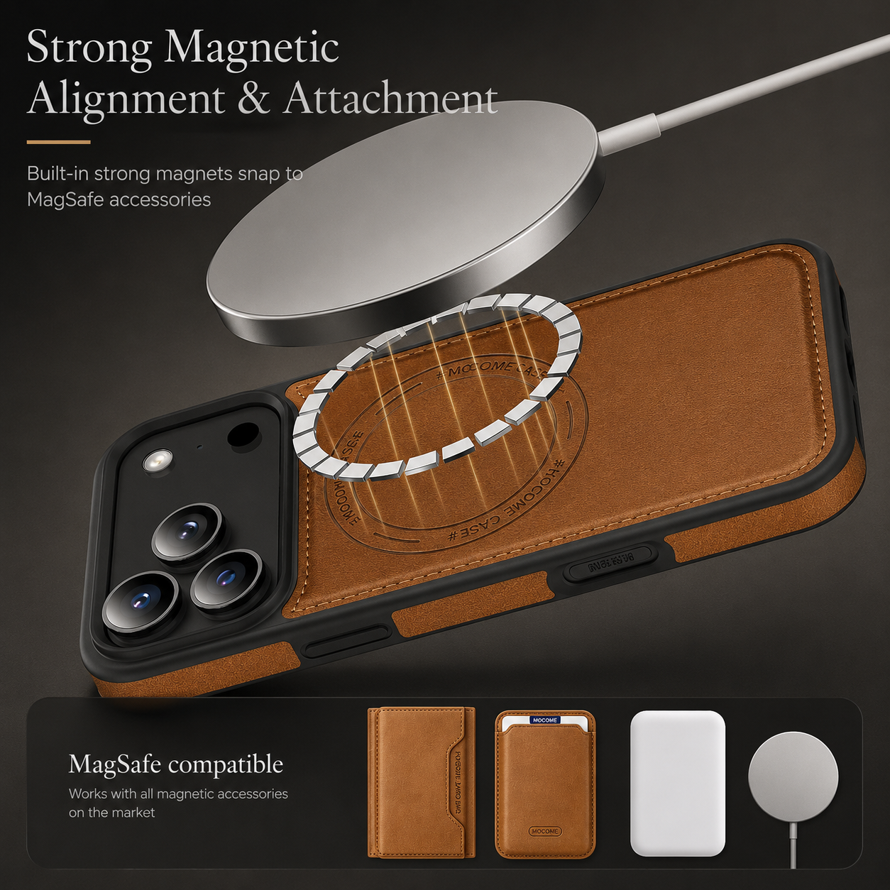 Premium iPhone Case MagSafe Compatible Protective Cover Camera Lens Protection Shockproof PU Leather Wallet Card Holder Magnetic Anti Scratch Full Coverage