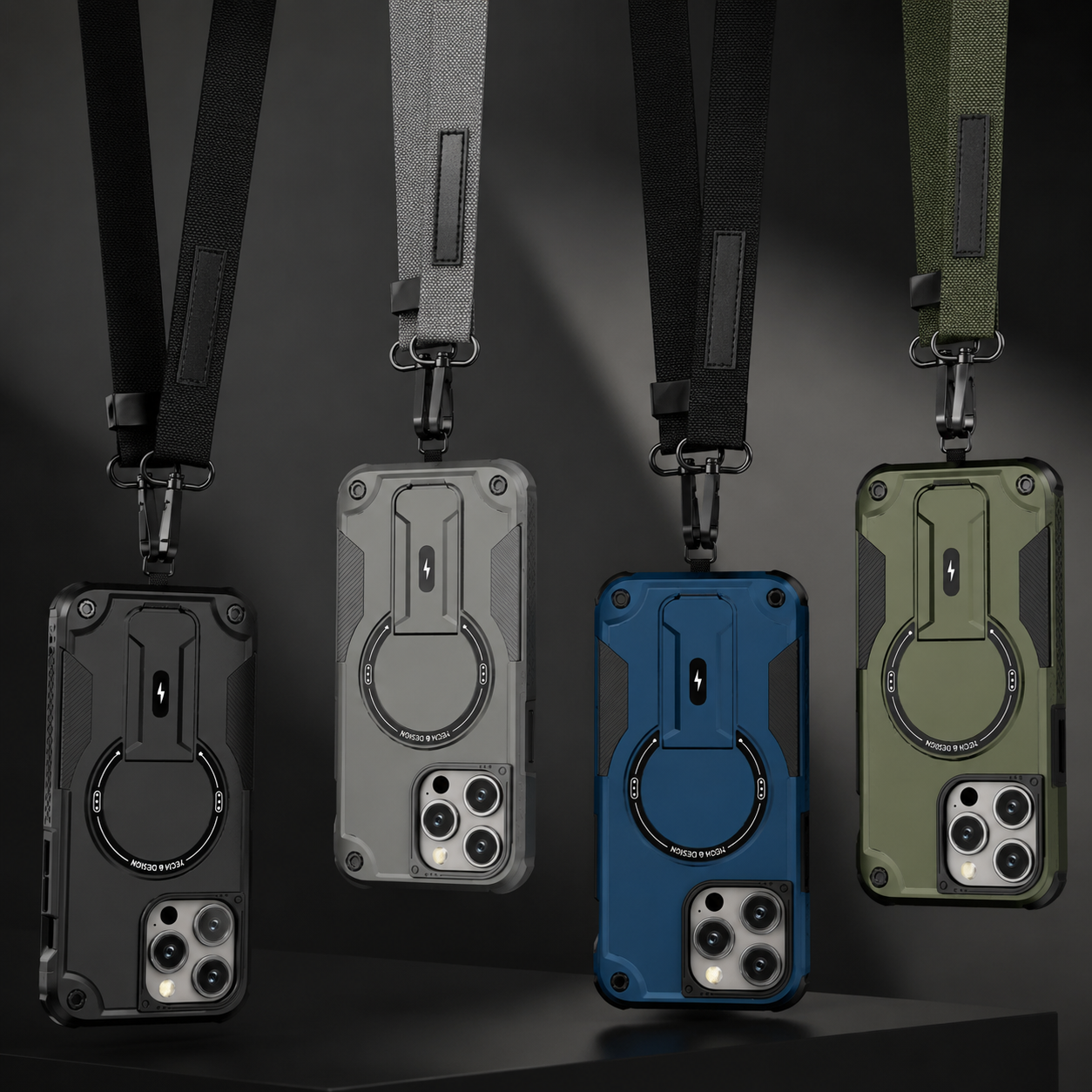 Premium iPhone Case MagSafe Compatible Protective Cover Camera Lens Protection Shockproof Rugged PC TPU Armor Magnetic Kickstand Lanyard Support Full Coverage