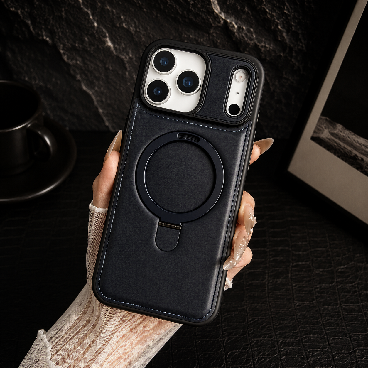 Premium iPhone Case MagSafe Compatible Retro Leather Cover Invisible Bracket Stand Shockproof Anti Scratch Slim Business Design Protective Finish