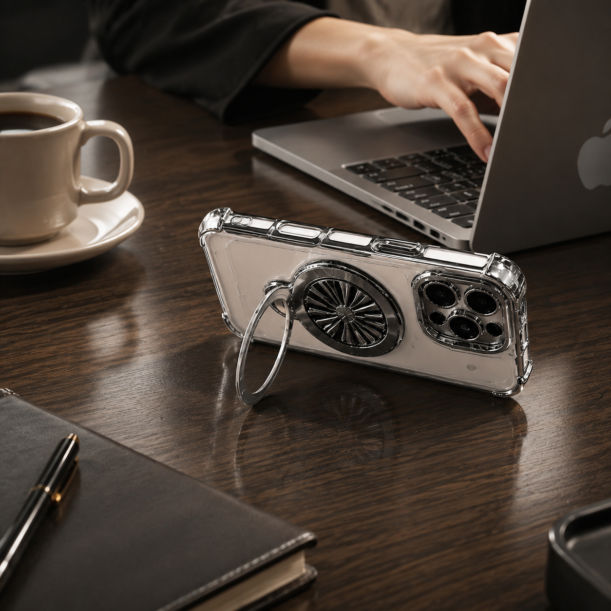 Premium iPhone Case MagSafe Compatible Rotating Gyro Bracket Airbag Shockproof Plating Cover Wireless Charging Protective Case Stand Design