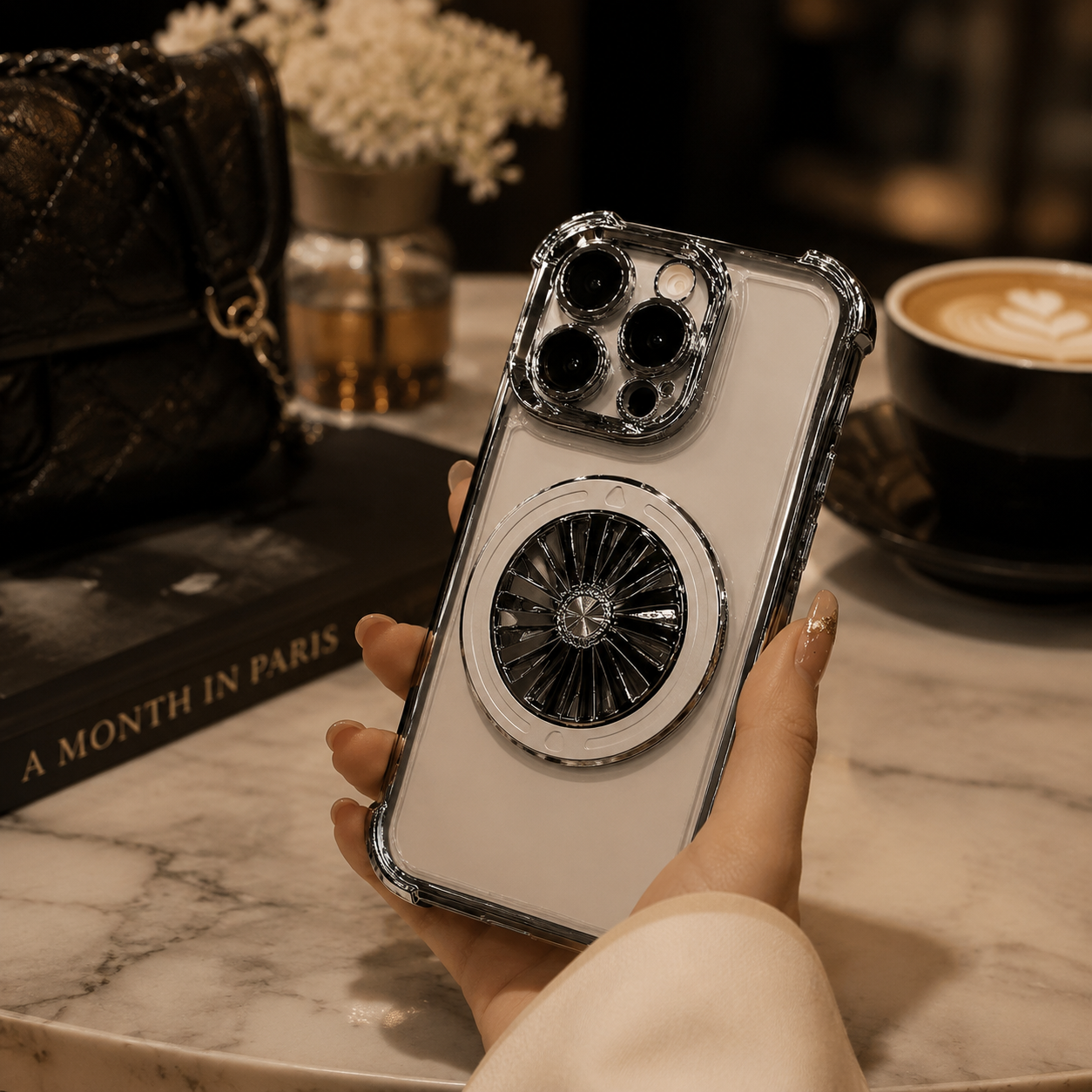 Premium iPhone Case MagSafe Compatible Rotating Gyro Bracket Airbag Shockproof Plating Cover Wireless Charging Protective Case Stand Design