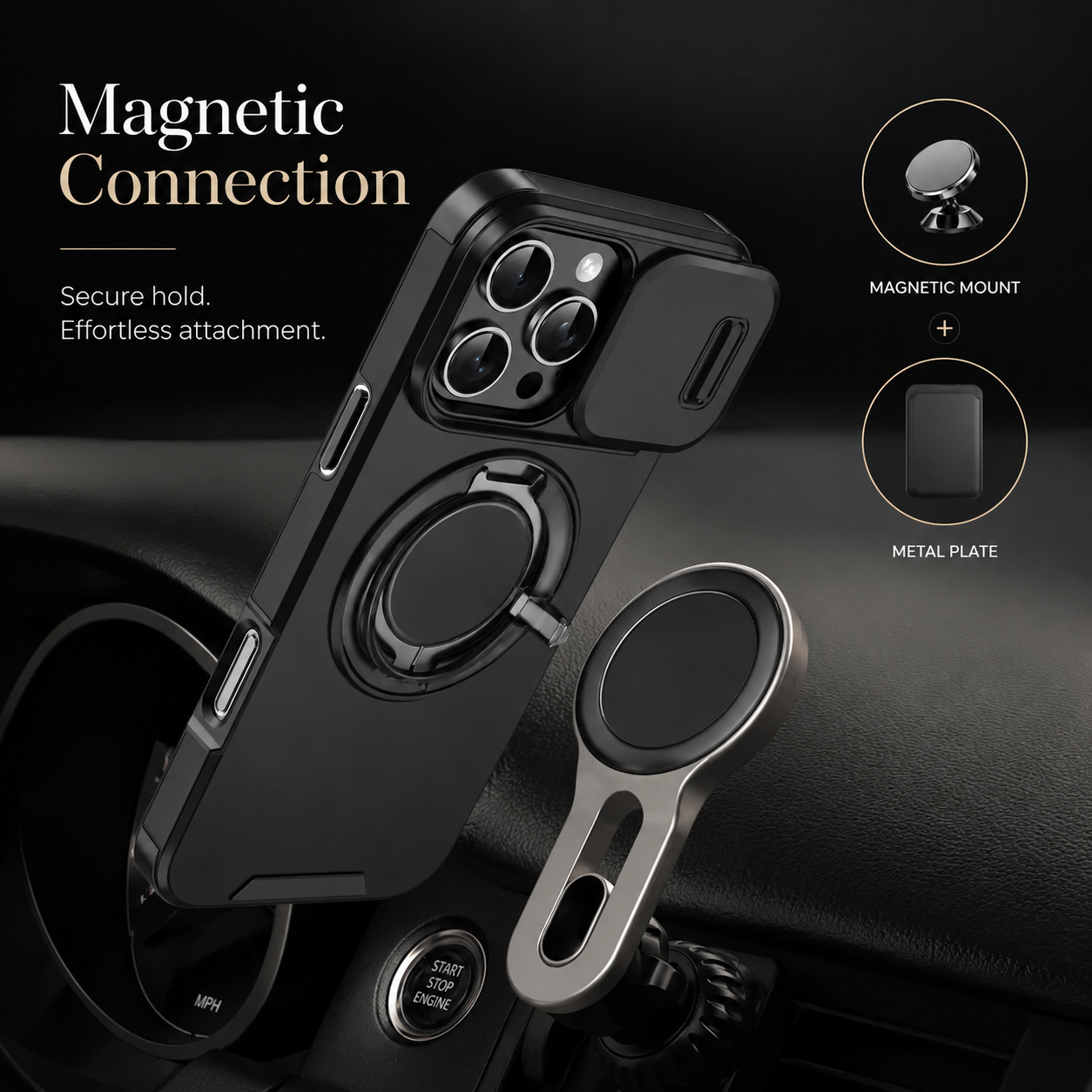 Premium iPhone Case MagSafe Compatible Rugged Armor Cover PC TPU Shockproof Magnetic Bracket Stand Slide Camera Protection Anti Fingerprint Non Slip