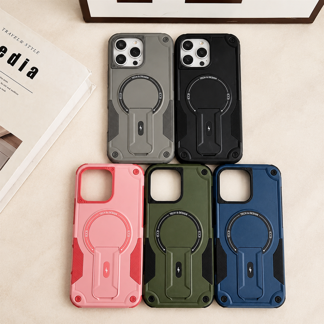 Premium iPhone Case MagSafe Compatible Rugged Shockproof Protective Cover Kickstand Adjustable Lanyard Strap Dual Layer Camera Lens Protection Full Coverag