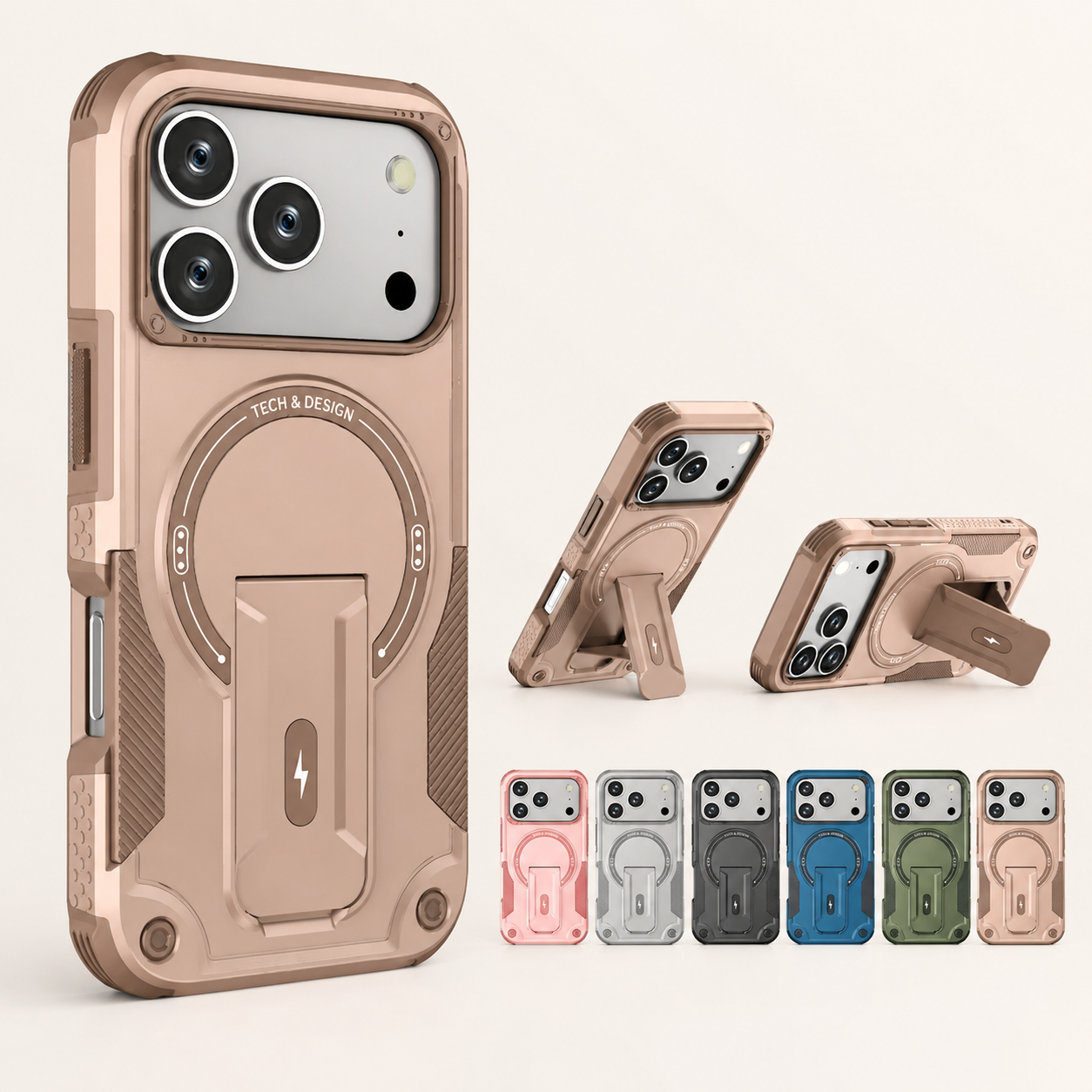 Premium iPhone Case MagSafe Compatible Rugged Shockproof Protective Cover Kickstand Adjustable Lanyard Strap Dual Layer Camera Lens Protection Full Coverag