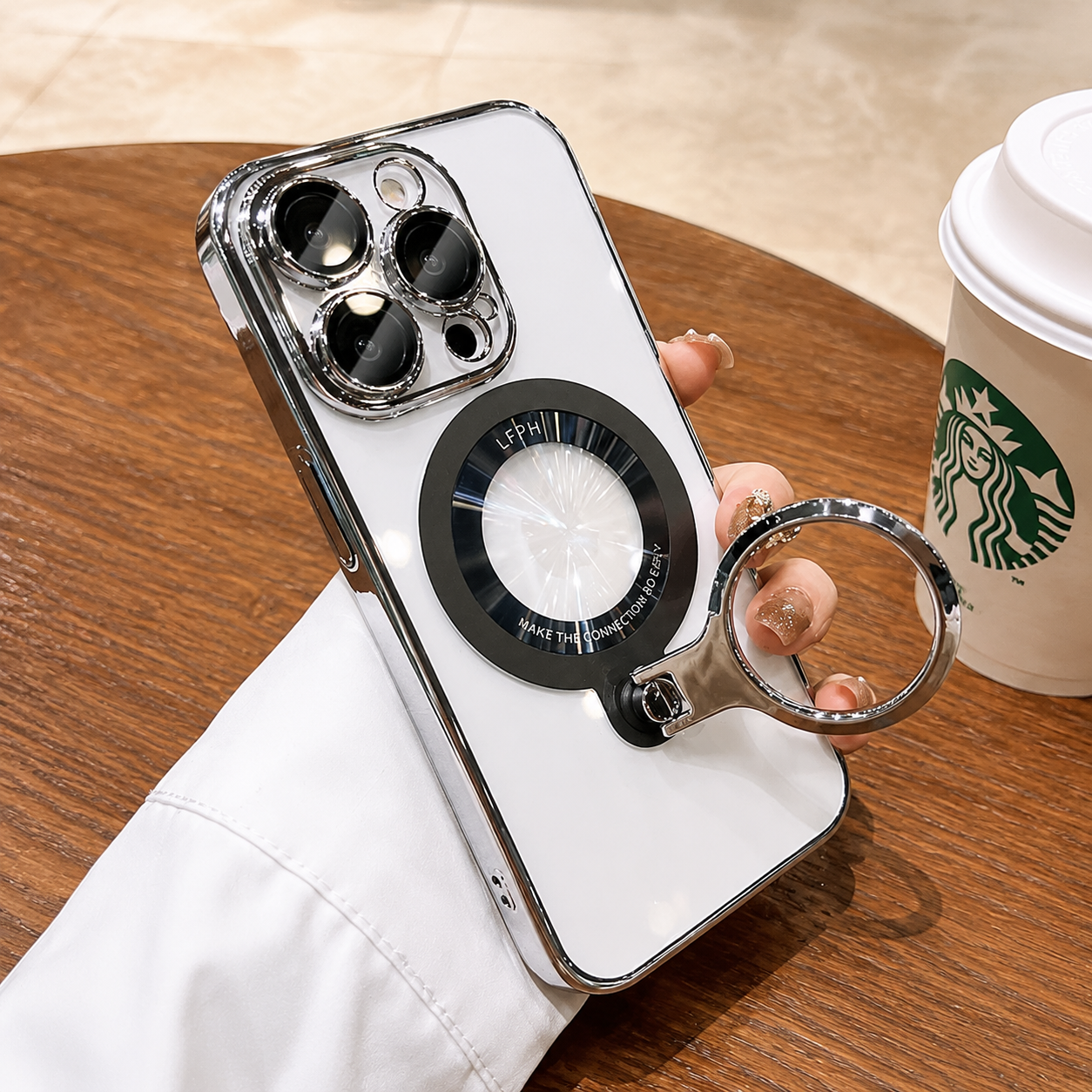 Premium iPhone Case MagSafe Compatible Transparent Acrylic Cover Ring Holder Stand Shockproof Protective Case Magnetic Wireless Charging Slim Design