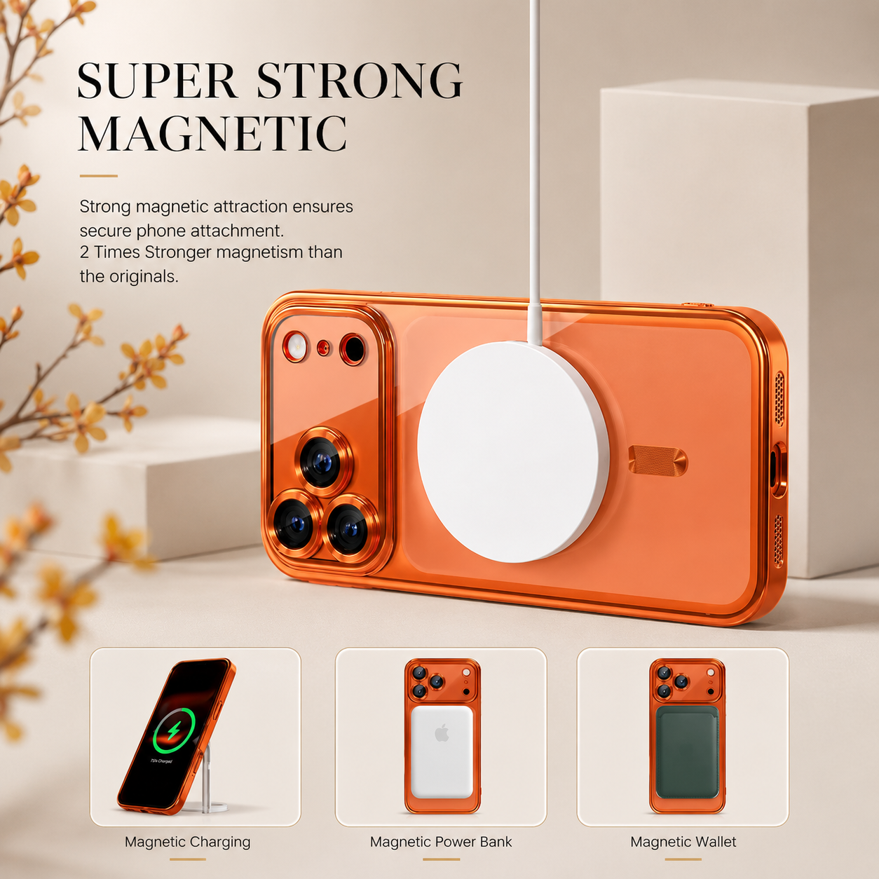 Premium iPhone Case MagSafe Compatible Transparent TPU Cover Magnetic Lens Protection Shockproof Anti Fingerprint Anti Scratch Half Wrapped Slim Design