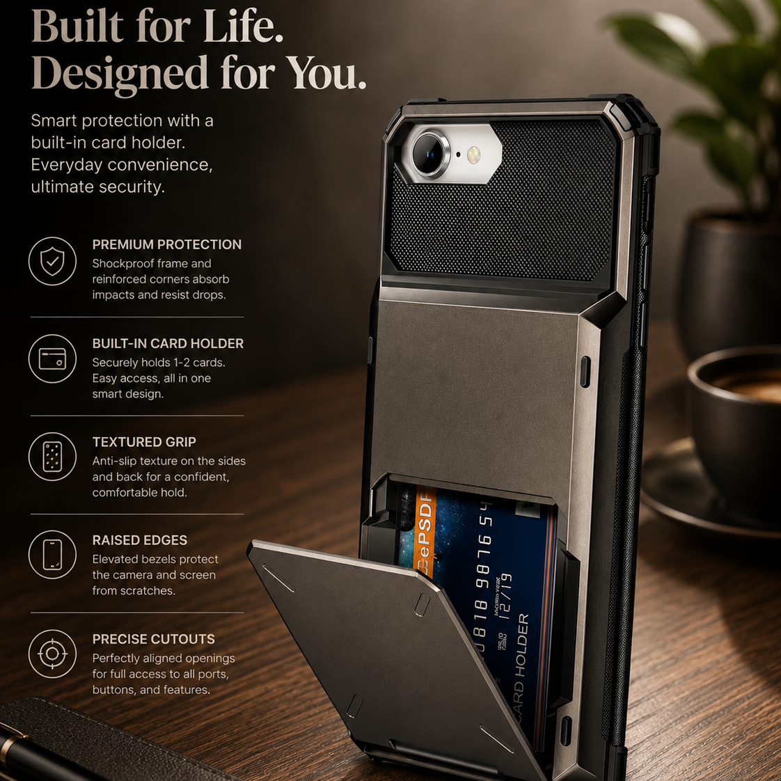 Premium iPhone Case MagSafe Compatible Wallet Armor Cover Card Holder Magnetic Ring Kickstand TPU Bumper Shockproof Scratch Resistant Full Coverage