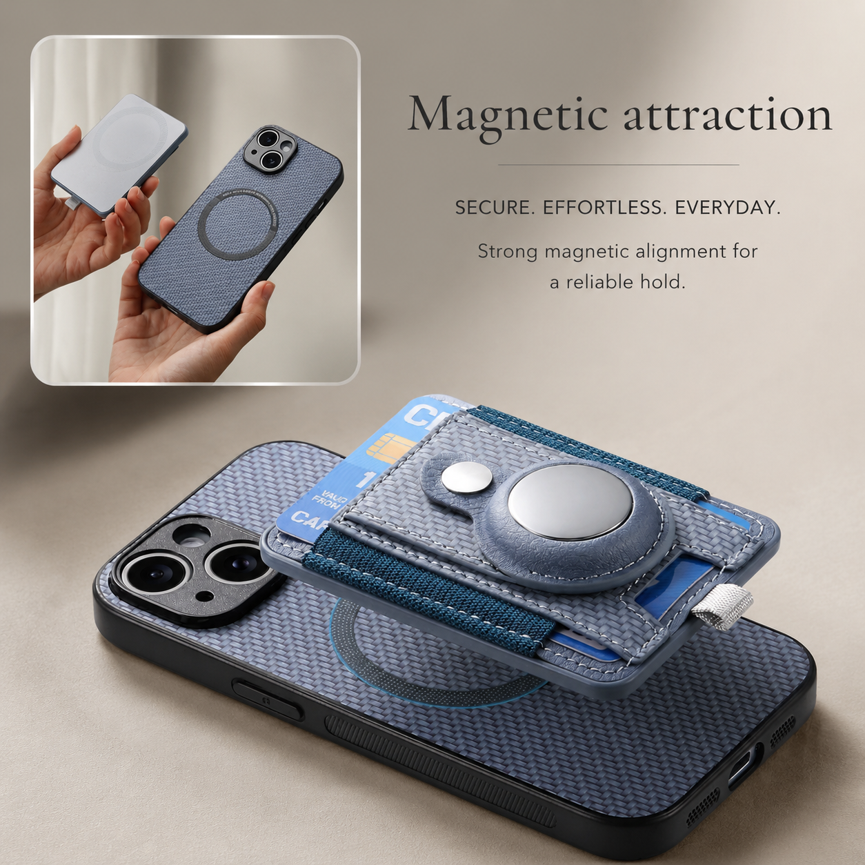 Premium iPhone Case MagSafe Compatible Wallet Cover AirTag Card Holder PC TPU Shockproof Anti Scratch Non Slip Protective Design Slim Durable