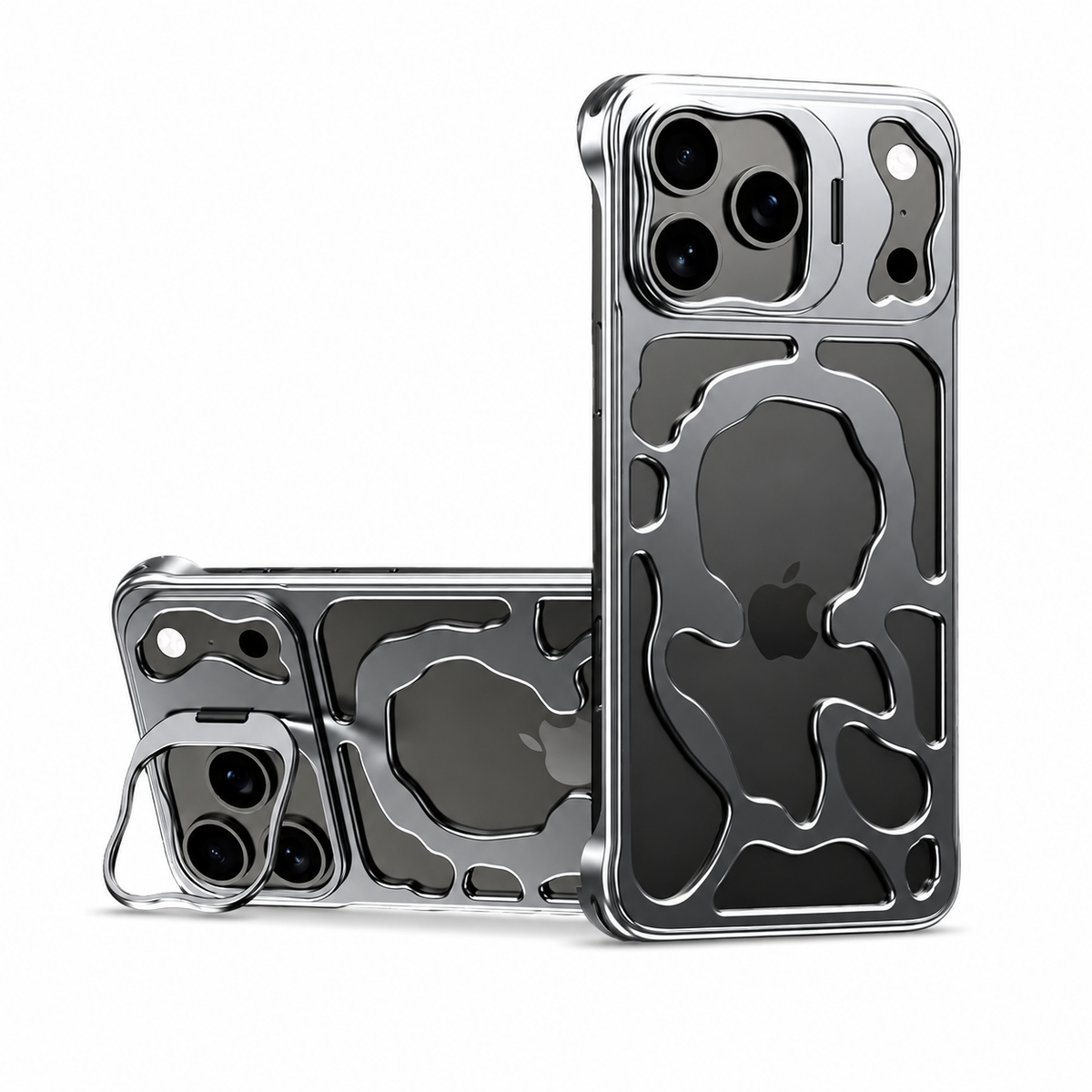 Premium iPhone Case Magnetic Hollow Metal Cover with Heat Dissipation Stand Bracket Shockproof Scratch Resistant Open Frame Lightweight Protective Design