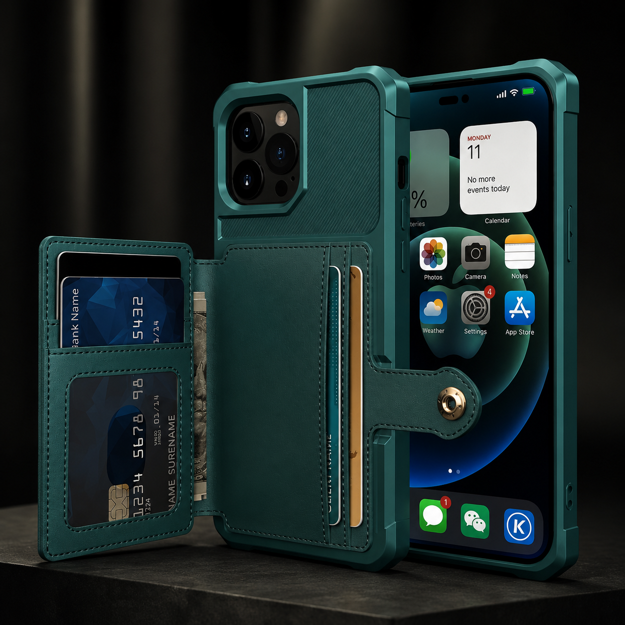 Premium iPhone Case Magnetic Leather Wallet Cover Card Slot Holder with Flip Stand Shockproof Anti Fingerprint Protective Design Slim Durable Style