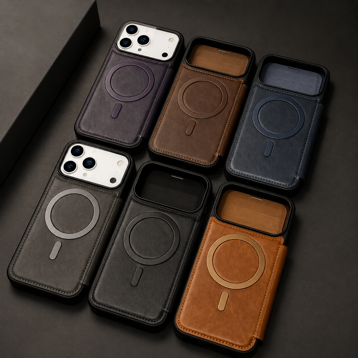 Premium iPhone Case Magnetic Leather Wallet Flip Cover Card Holder Camera Lens Protection Wireless Charging Compatible Anti Scratch Full Coverage