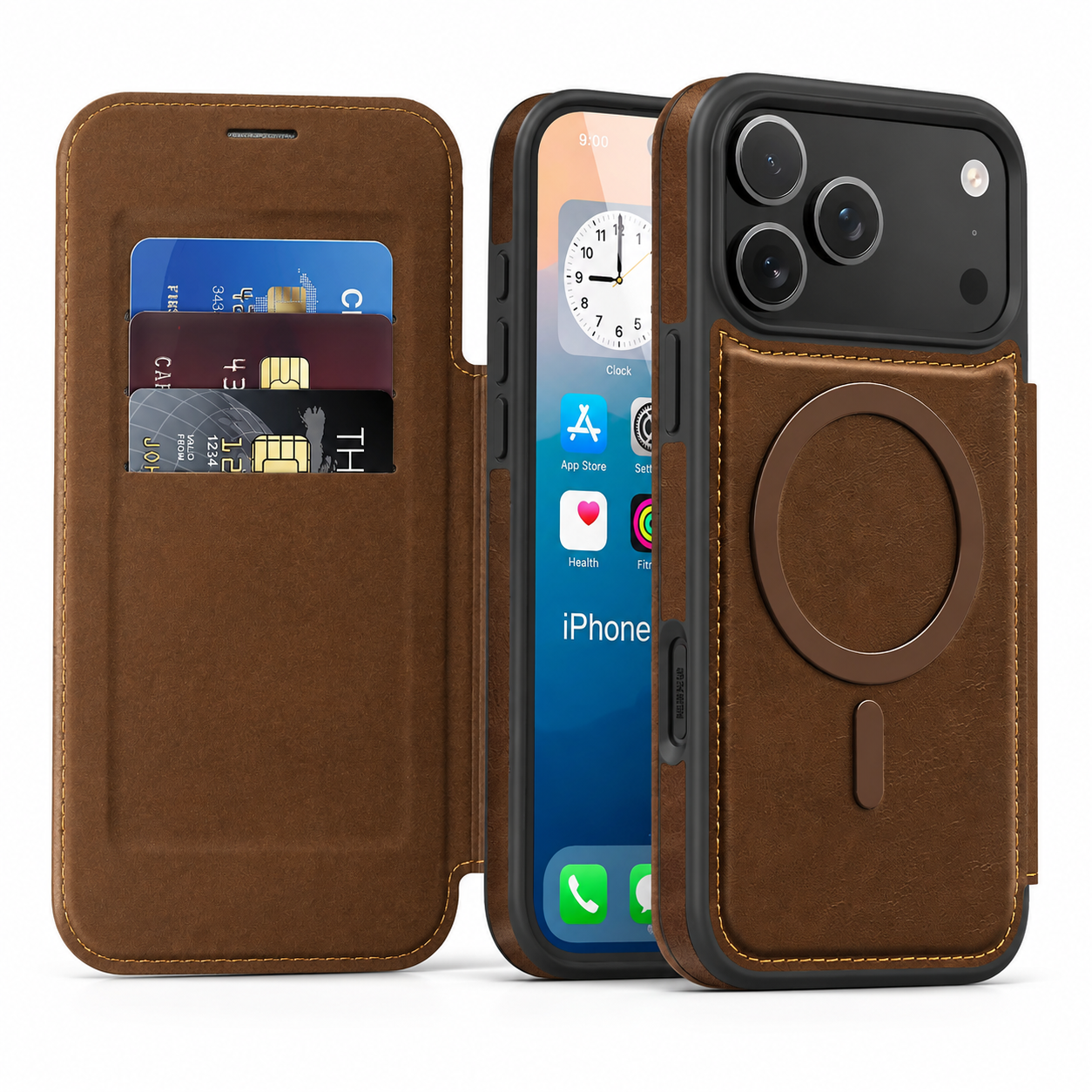 Premium iPhone Case Magnetic Leather Wallet Flip Cover Card Holder Camera Lens Protection Wireless Charging Compatible Anti Scratch Full Coverage