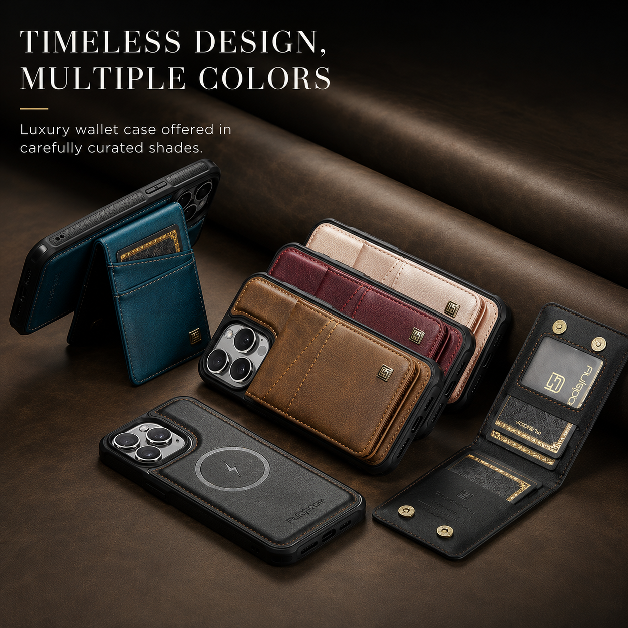 Premium iPhone Case Magnetic Wallet Cover PU Leather Detachable Flip Case Card Holder Wrist Strap Shockproof Protective Cover Slim Design