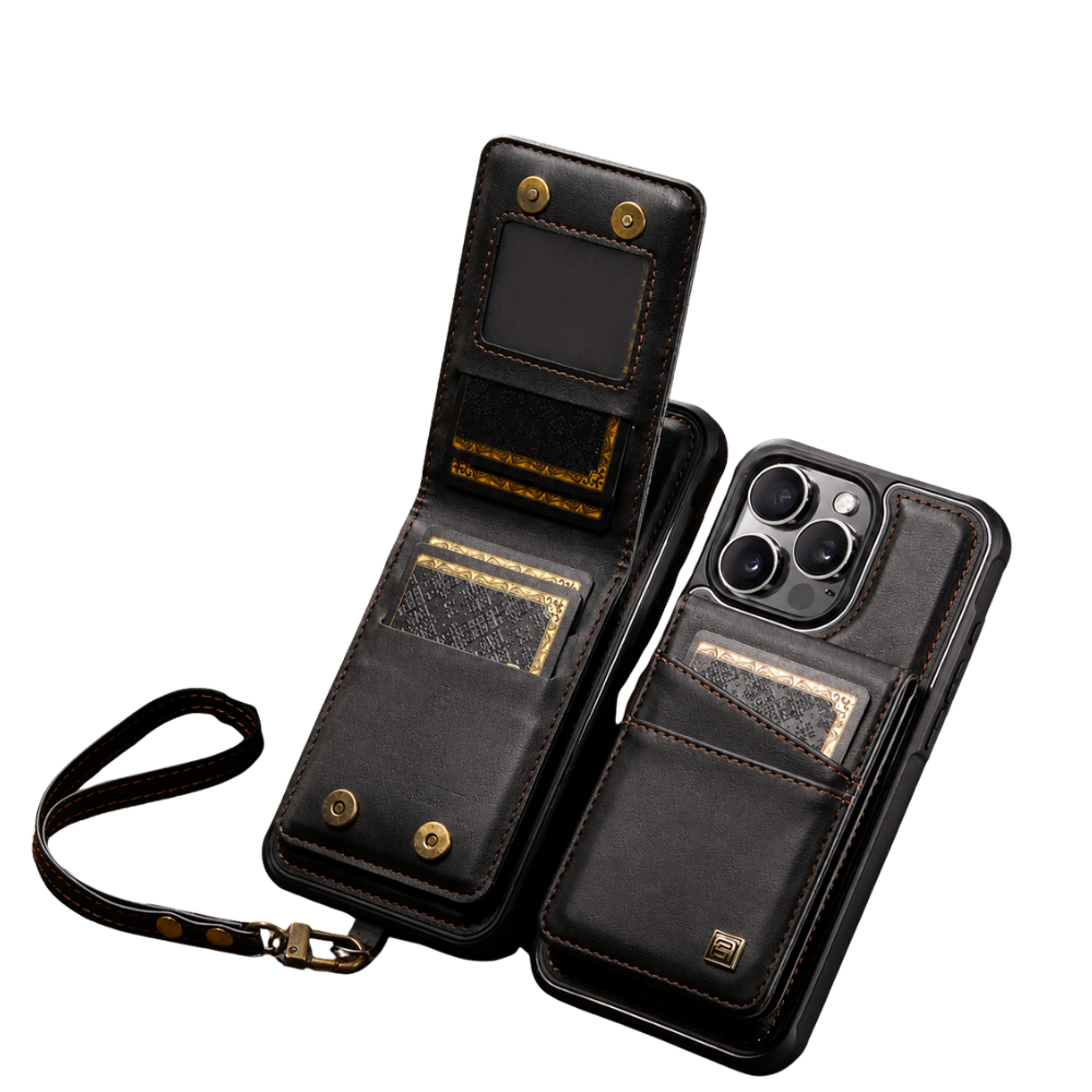 Premium iPhone Case Magnetic Wallet Cover PU Leather Detachable Flip Case Card Holder Wrist Strap Shockproof Protective Cover Slim Design