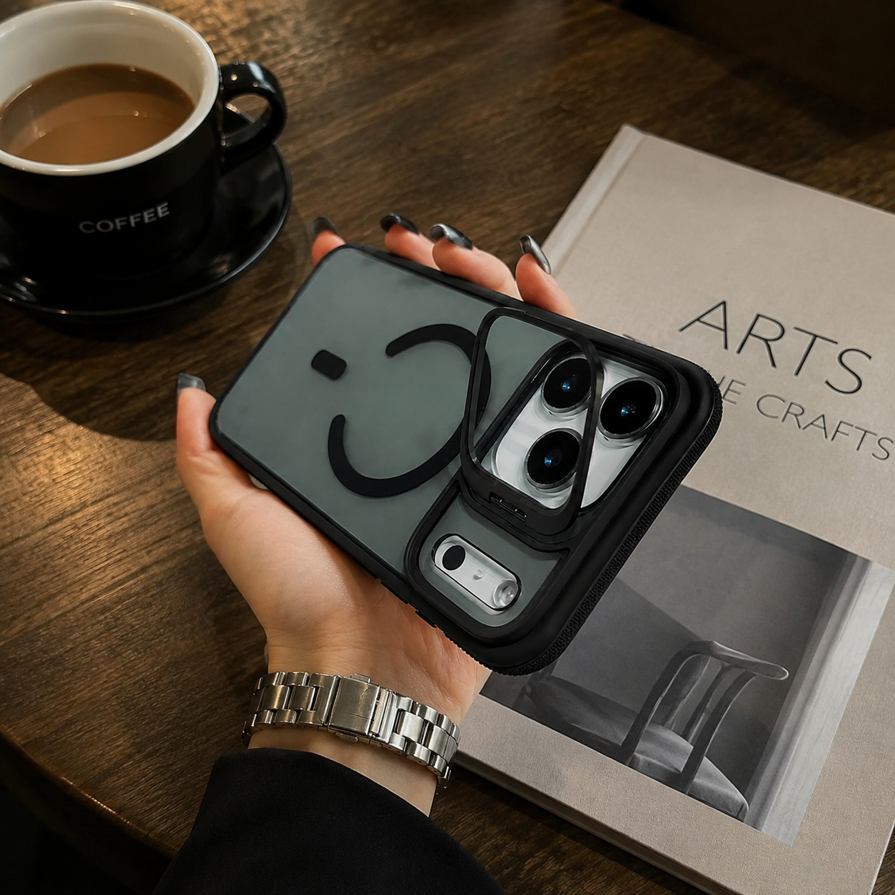 Premium iPhone Case Matte Transparent MagSafe Compatible Magnetic Protective Cover Built in Kickstand Shockproof Camera Lens Guard