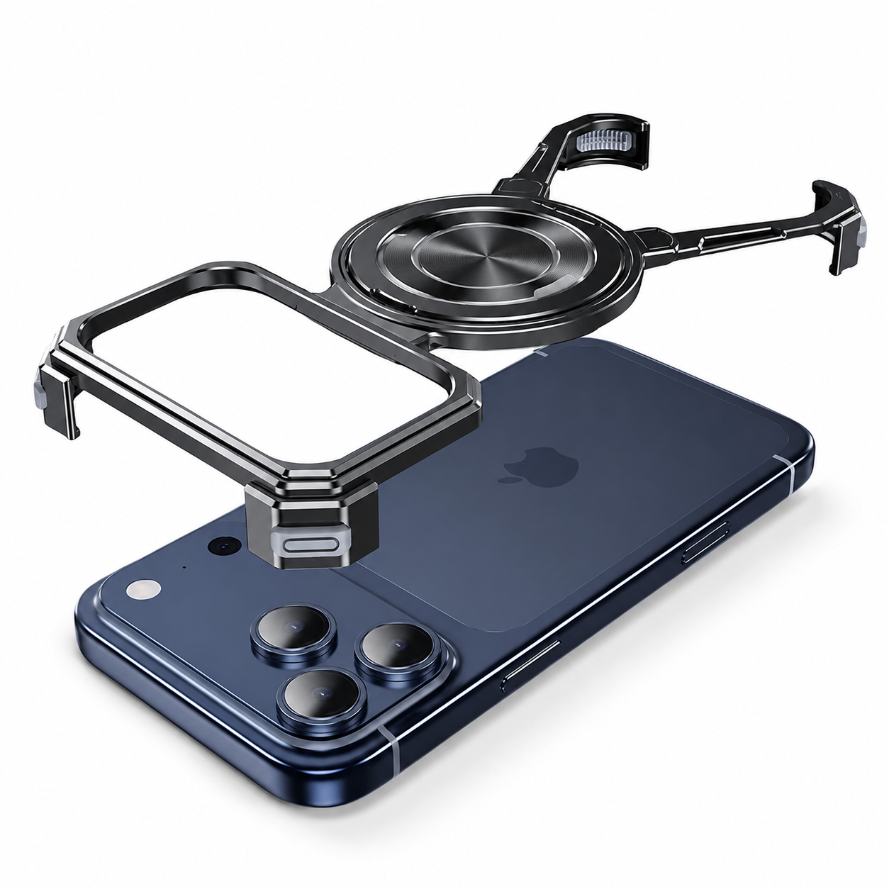 Premium iPhone Case Metal Frame Shockproof Bumper Cover with 360° Rotating Ring Stand Magnetic Grip Protective Design Full Coverage Slim Minimal Style