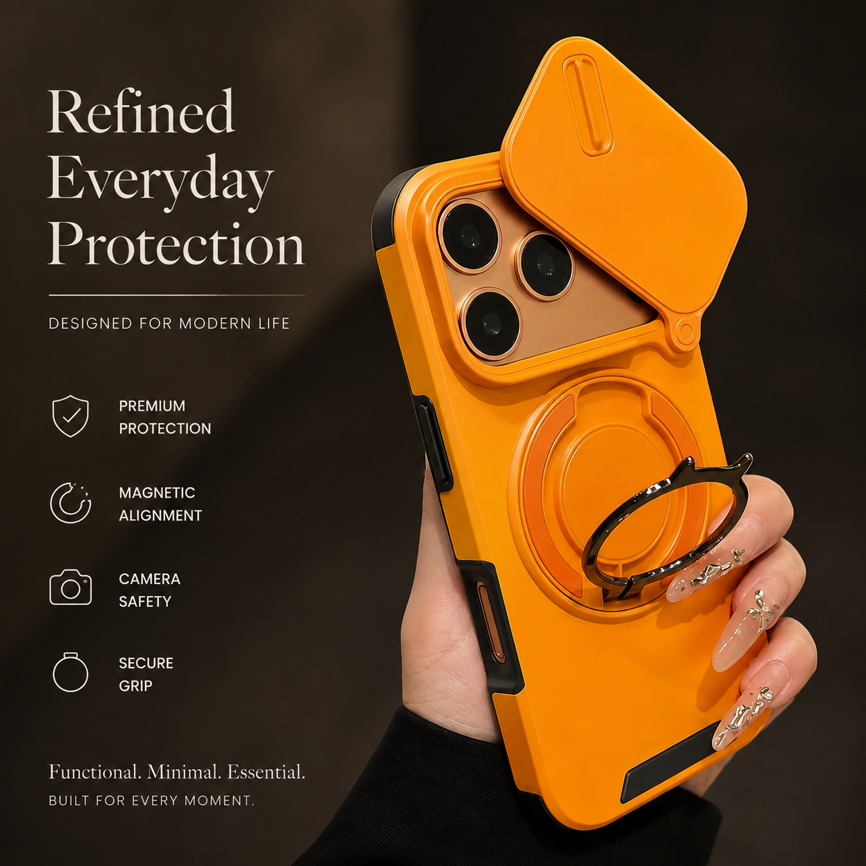Premium iPhone Case Military Armor Protective Cover Magnetic Ring Stand Dual Layer Shockproof Camera Lens Protection Full Coverage
