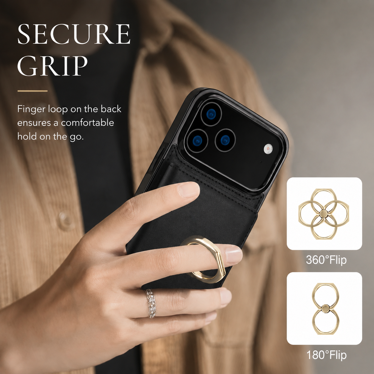 Premium iPhone Case PU Leather Wallet Cover Card Holder 360° Rotating Ring Kickstand Magnetic Clasp Shockproof Protective Case Full Coverage